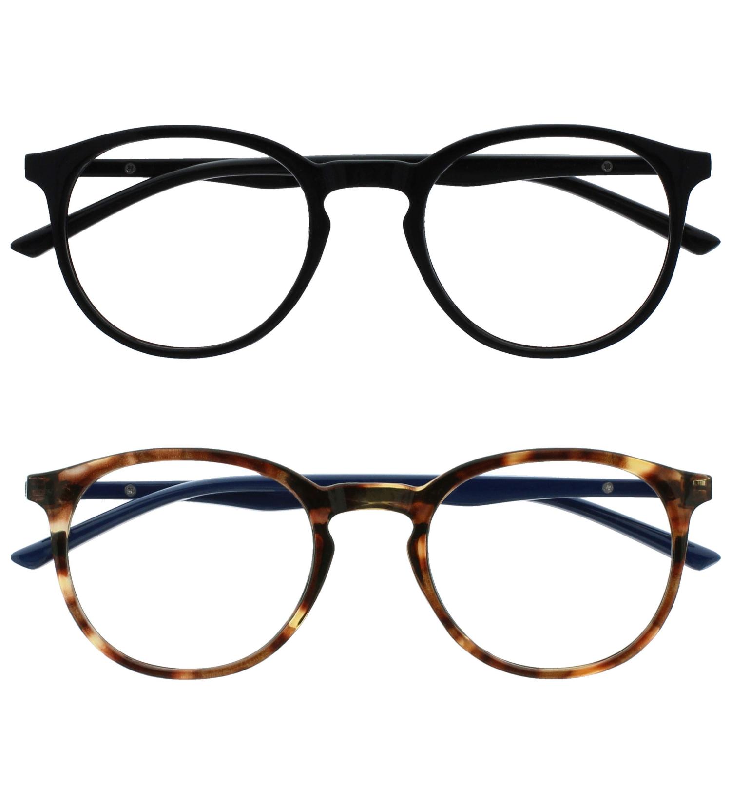 Opulize Met 2-Pack Reading Glasses - Big Round Black Brown Tortoise - Unisex with Spring Hinges - Stylish +0.00 Diopters - Buy Online on GoSupps.com