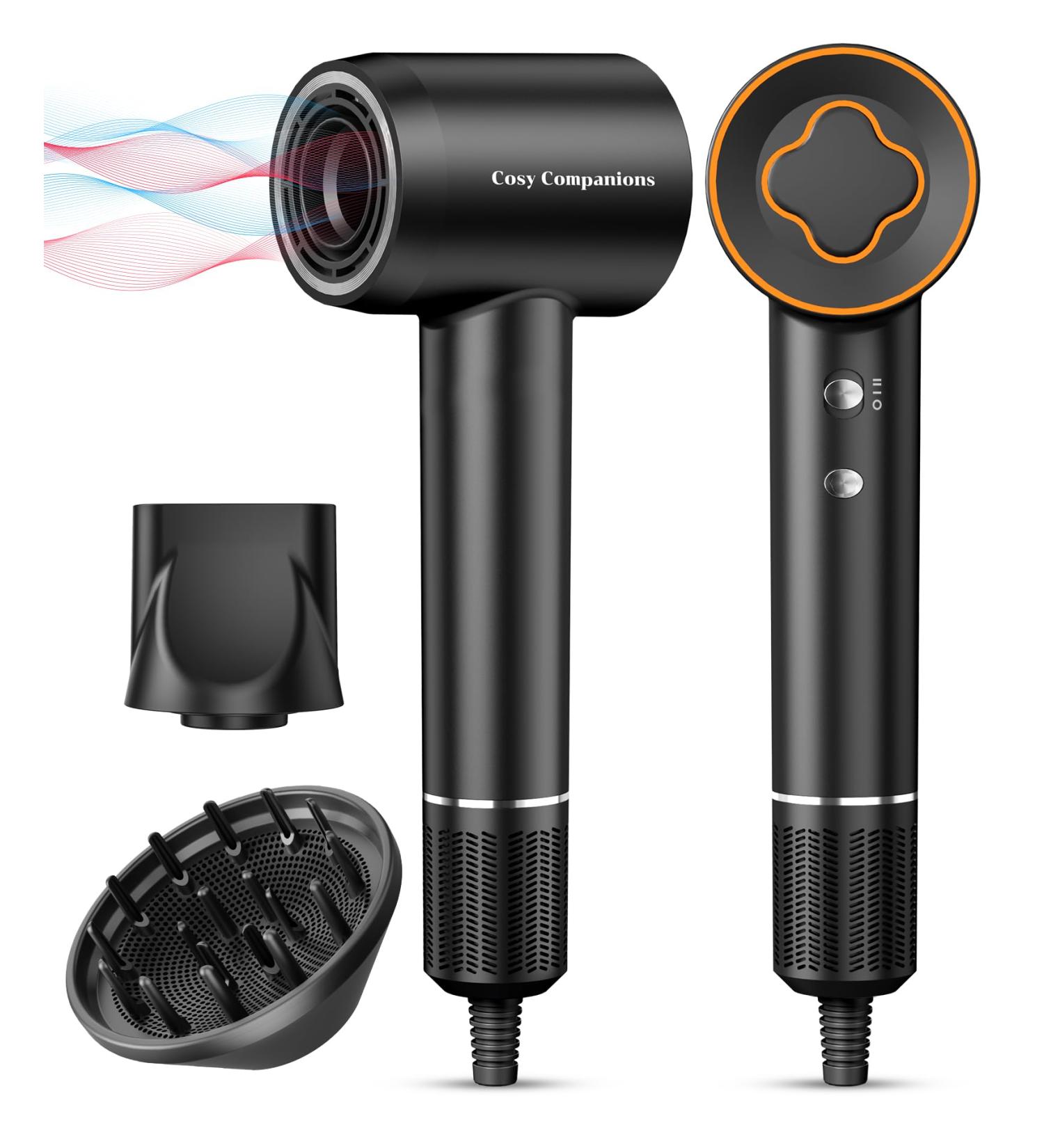 Buy High-Speed Hair Dryer | 150 000 RPM Brushless Motor Ionic Technology Low Noise Includes Diffuser & Nozzle - Fast Drying Black - Buy Online on GoSupps.com