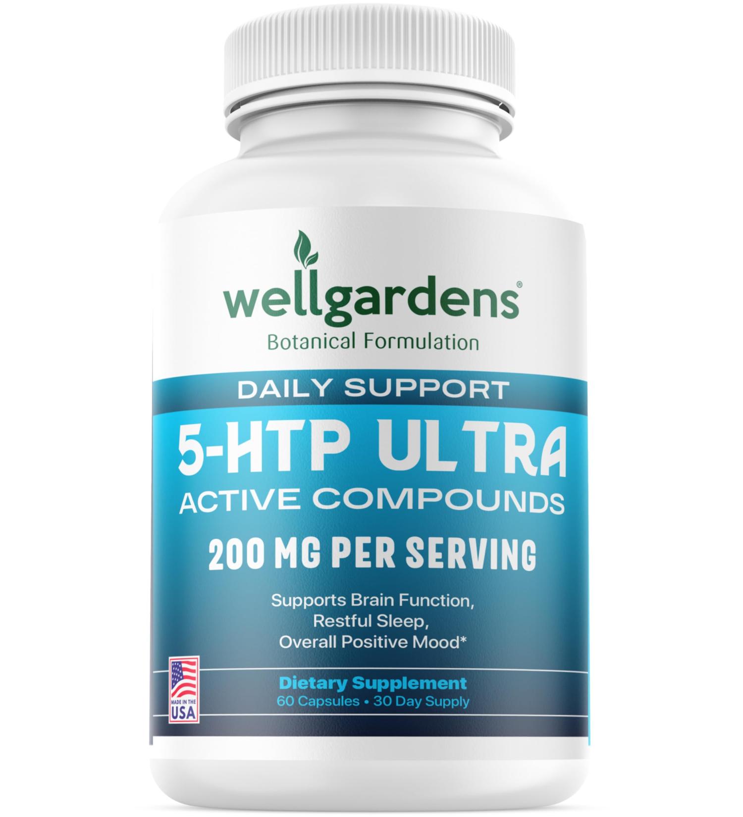 Wellgardens 100% Pure 200 MG 5-HTP Ultra for Healthy Sleep and Sense of Wellbeing - Support Mood Stress Sleep - 5HTP Supplement with Calcium - 60 5HTP 200mg Capsules 30 Servings - Buy Online on GoSupps.com