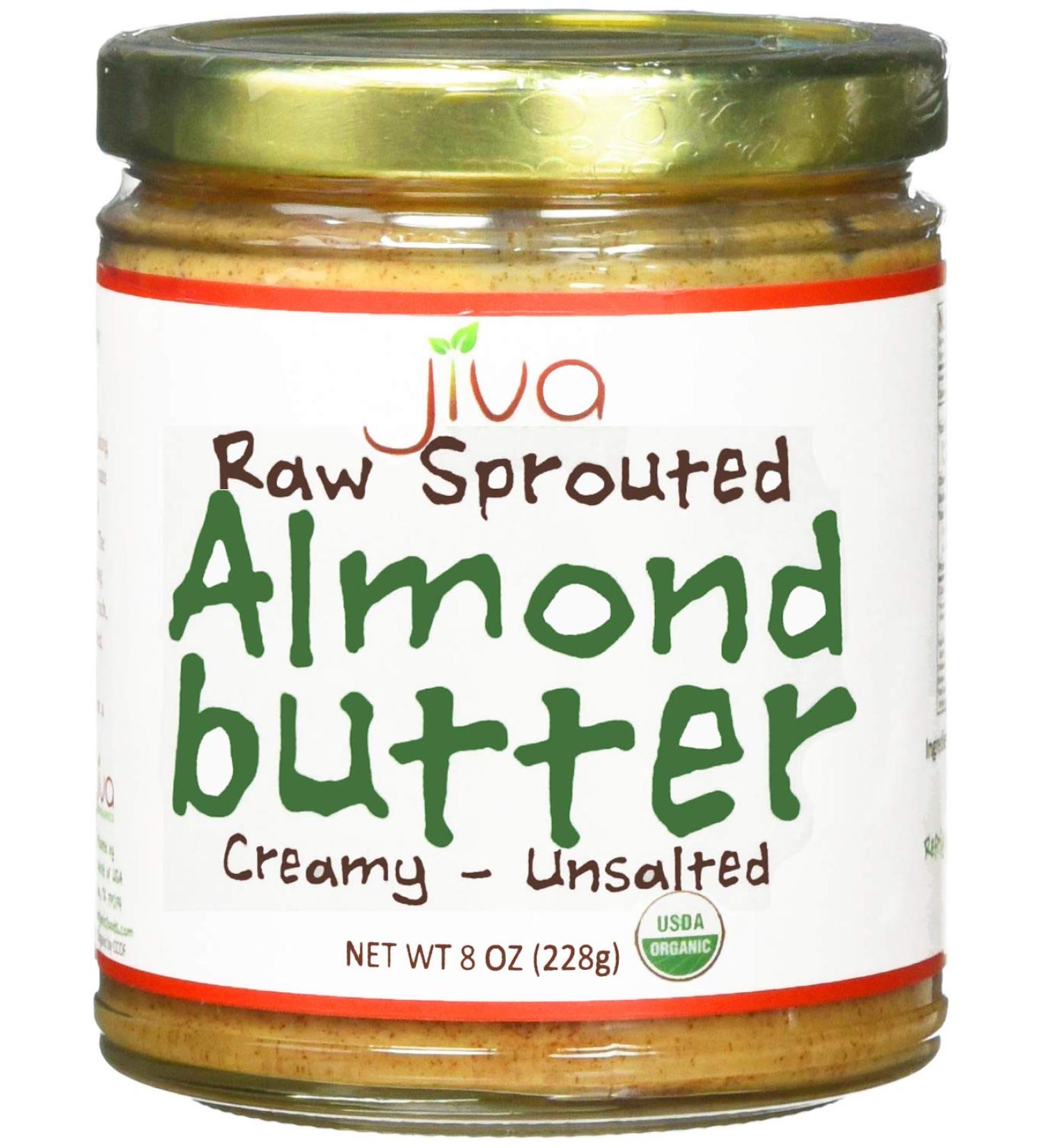 Jiva Organics Creamy Raw Sprouted Almond Butter - Unsalted 8 oz | Organic Nut Butter - Buy Online on GoSupps.com