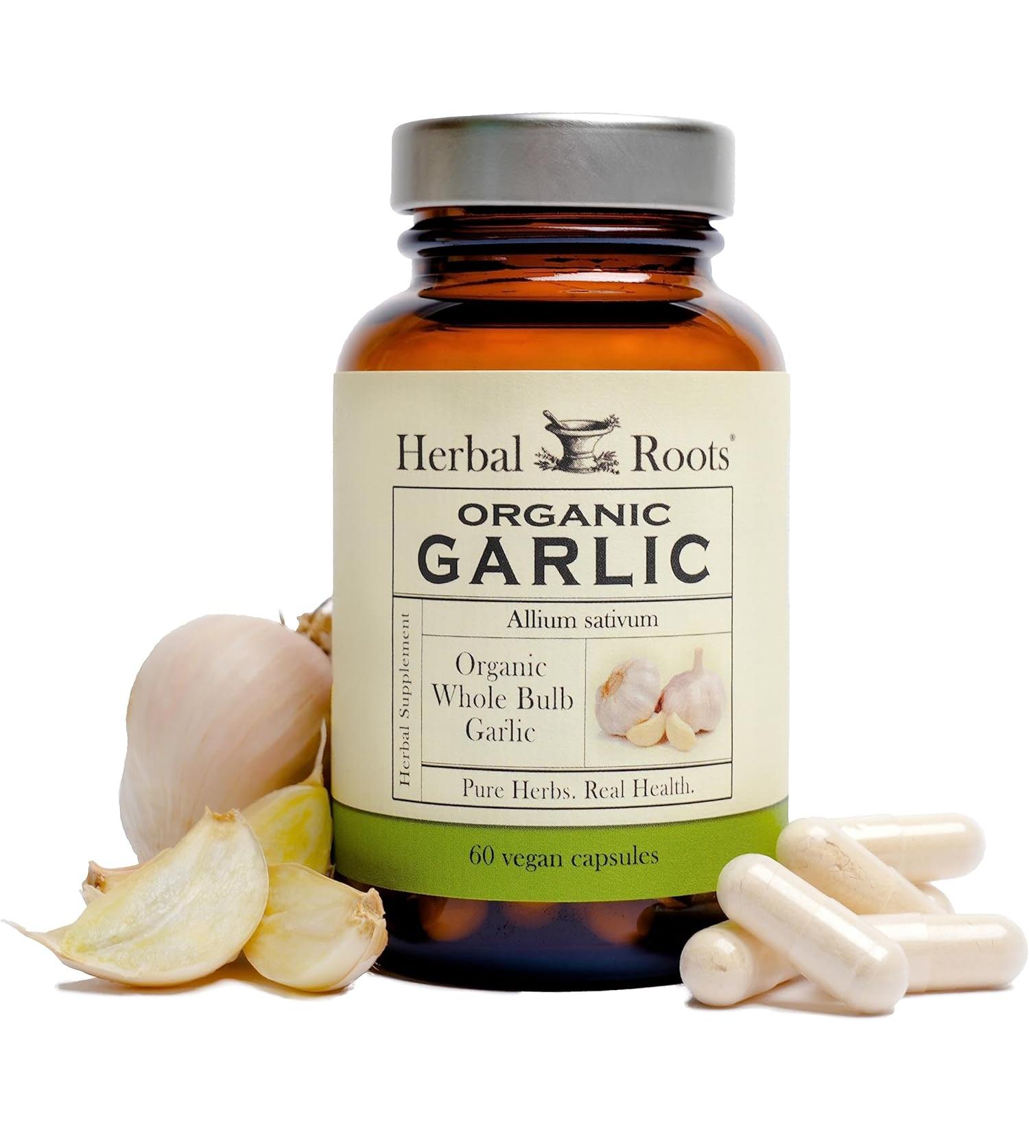 Organic Whole Bulb Garlic Pills - 600mg 60 Capsules - Immune & Cardiovascular Support - Made in USA - Buy Online on GoSupps.com