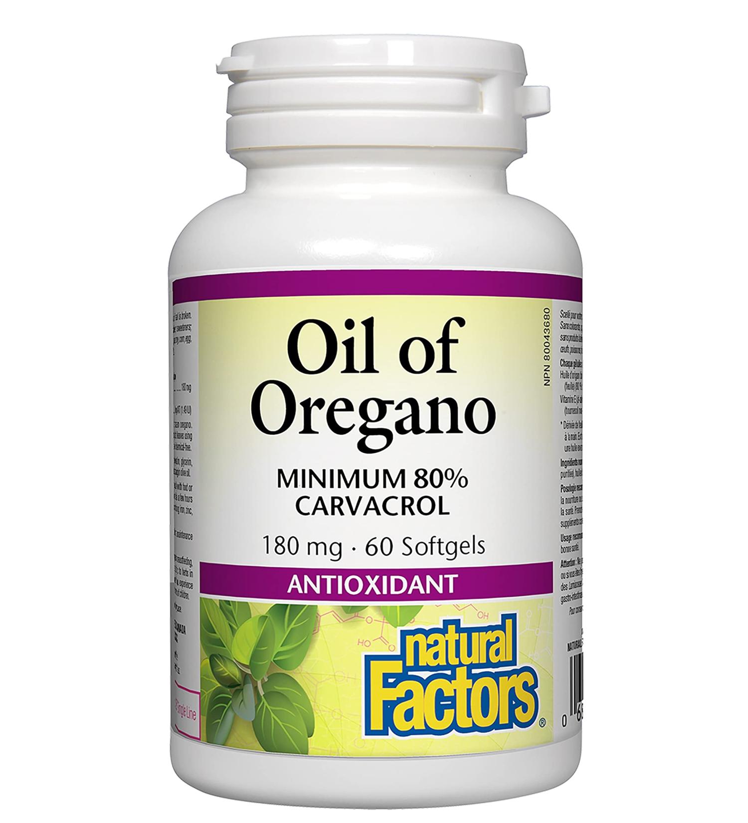 Natural Factors Oil of Oregano 180mg with Extra Virgin Olive Oil - 60 Count - Buy Online on GoSupps.com