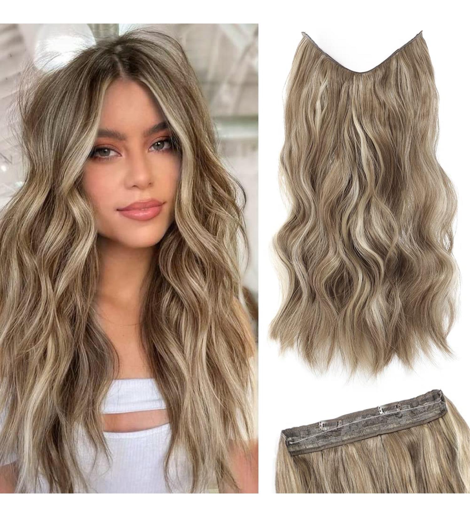 Invisible Wire Synthetic Hair Extensions - Bright Blonde Highlights, Long Wave Curly Hairpiece for Women - Adjustable Size, Stress-Free - 16 Inch - Buy Online on GoSupps.com
