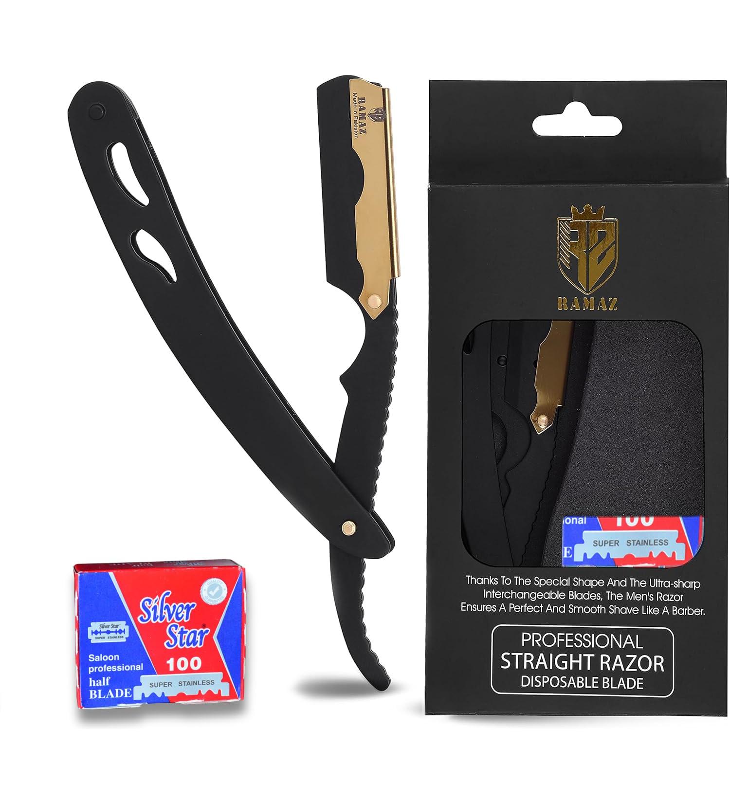 Ramaz Razor - High-Quality Stainless Steel Beard Knife with 100 Interchangeable Razor Blades for Professionals | Perfect for Wet Shaving - Buy Online on GoSupps.com