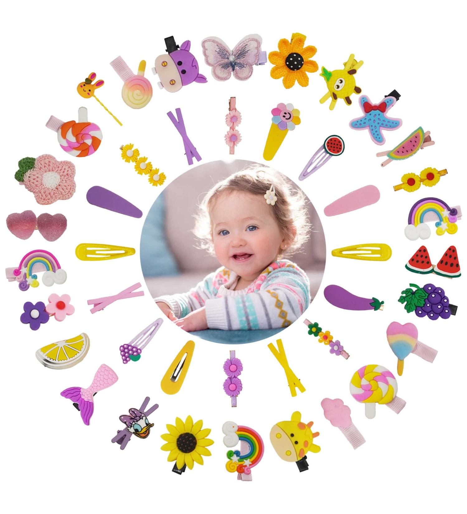 42 Piece Baby Hair Clips Set for Girls - Cute Animal, Fruit, and Flower Pattern Hair Pins for Babies, Toddlers, and Teens - Hair Accessories for Baby Girls - Buy Online on GoSupps.com