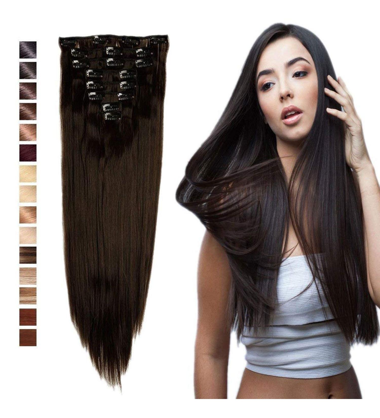 S-noilite 23 Inch Dark Brown Clip In Hair Extensions - 8pcs Full Head Long Extension Set | Sexy Lady Fashion Choice - 60 Colors Available - Buy Online on GoSupps.com