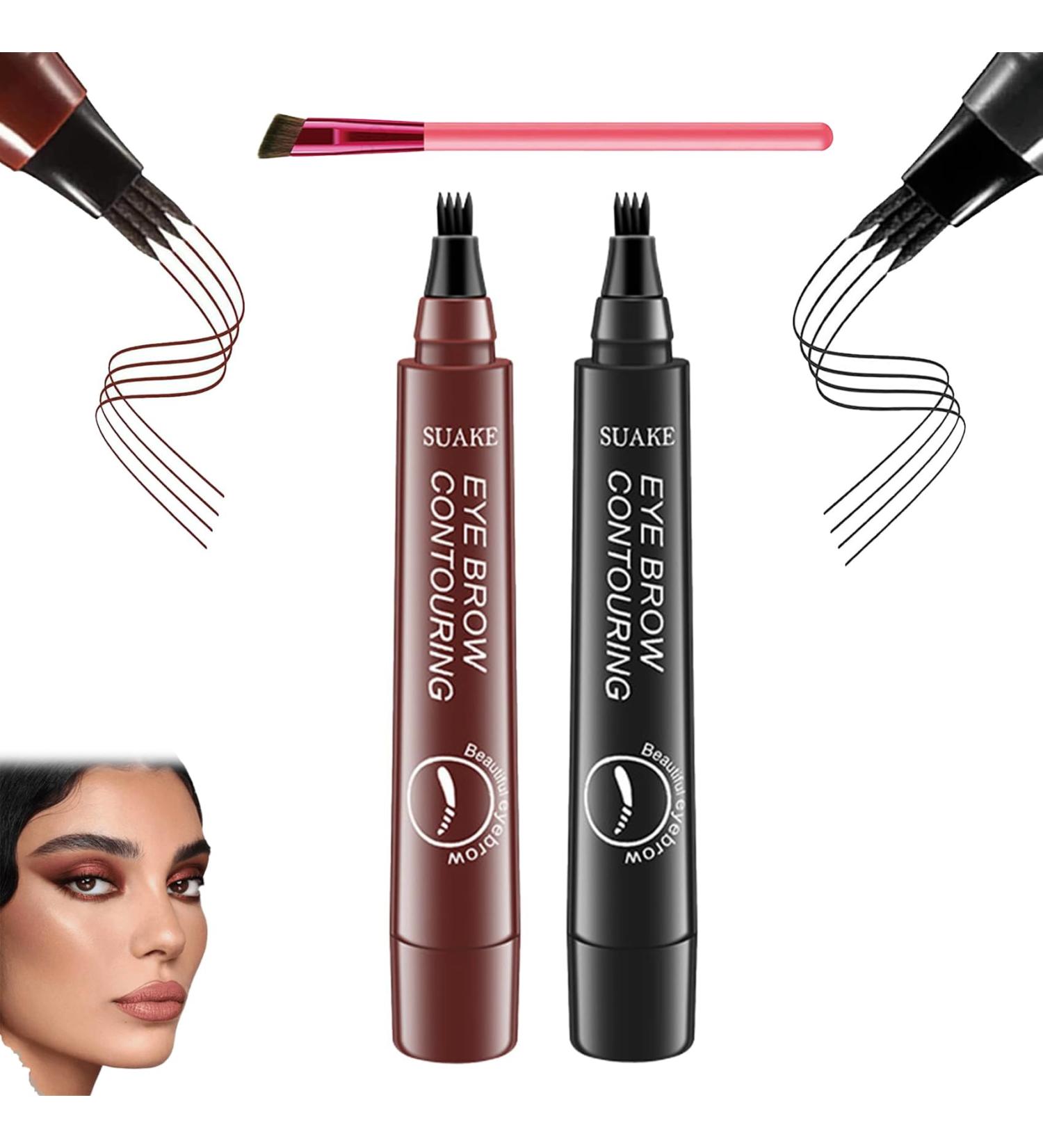 Suake Eyebrow Contouring Pen ChordBeaux 4 Tipped Precision Brow Pen Waterproof Sweat-proof and Non-smudging Four-pronged Eyebrow Pencil (Red brown & Natural black) - Buy Online on GoSupps.com