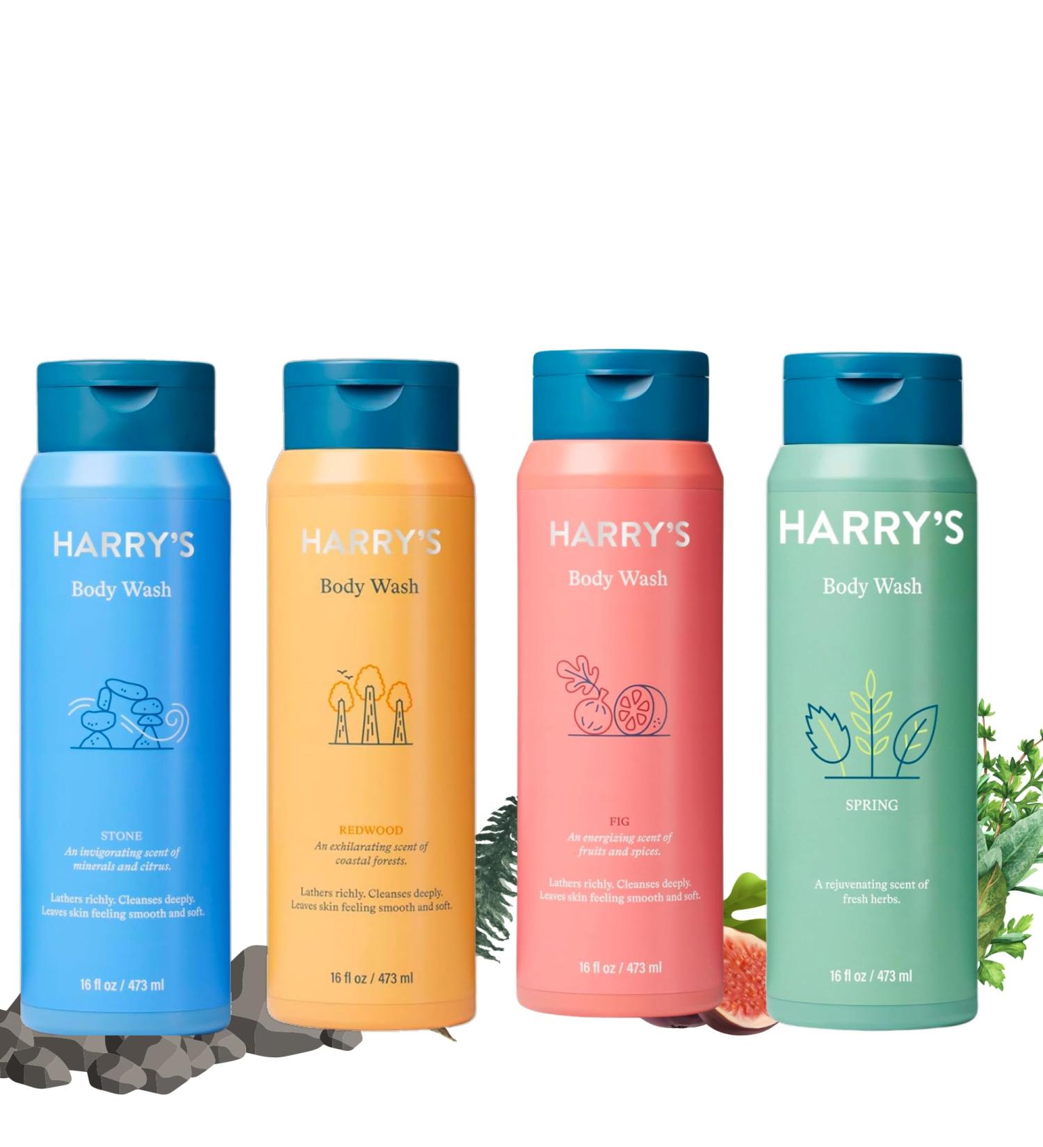 Harry's Men's Body Wash 18 Fl oz (Pack of 4) | Men's Body Wash and Shower Gel Variety Pack - Stone Redwood Fig & Spring Scent | Sulfate-Free for Men - Buy Online on GoSupps.com