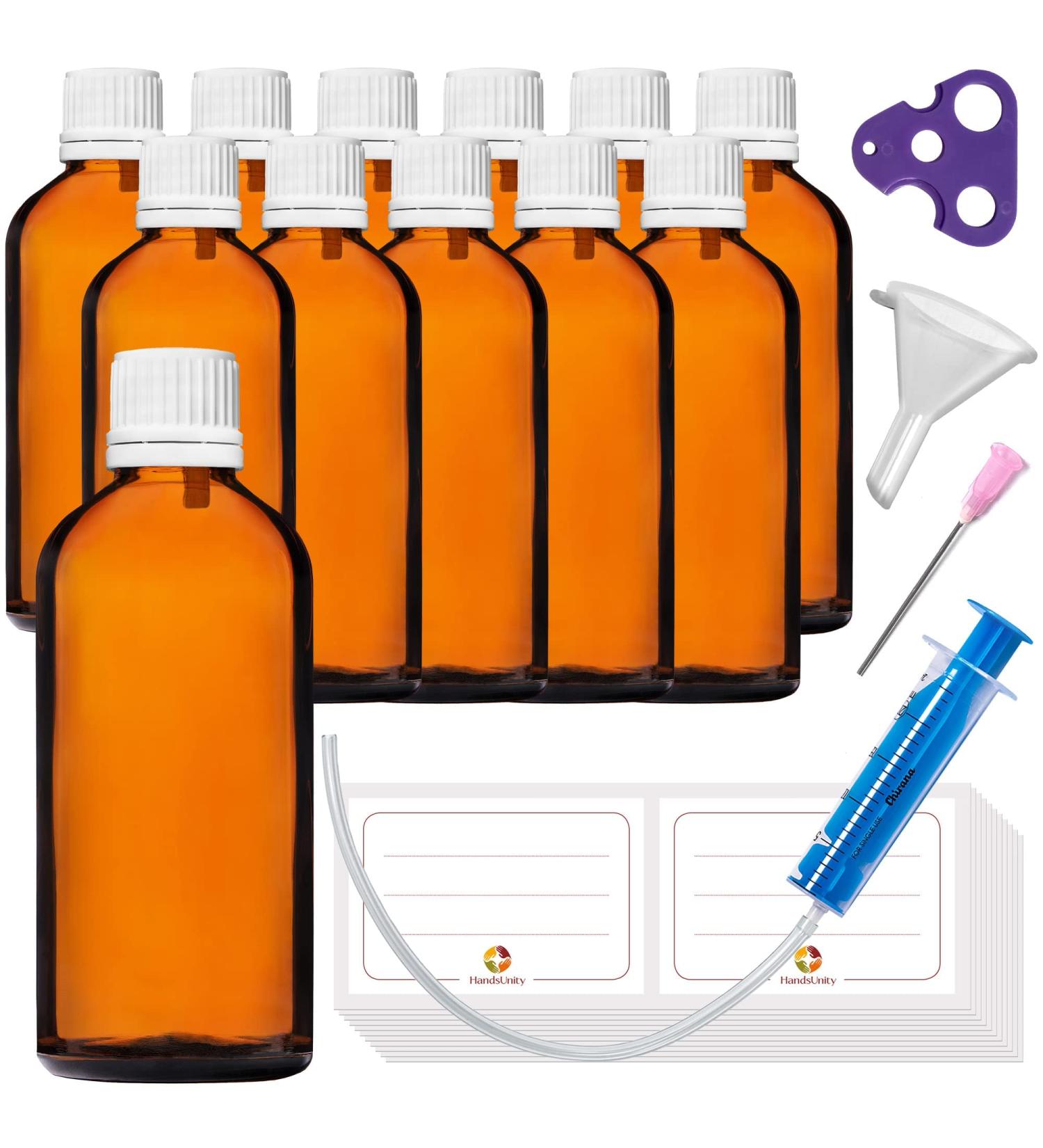 Handsunity 100ml Amber Glass Dropper Bottles - 12 Pack with White Cap | Pharmacy Quality | Fast International Shipping - Buy Online on GoSupps.com