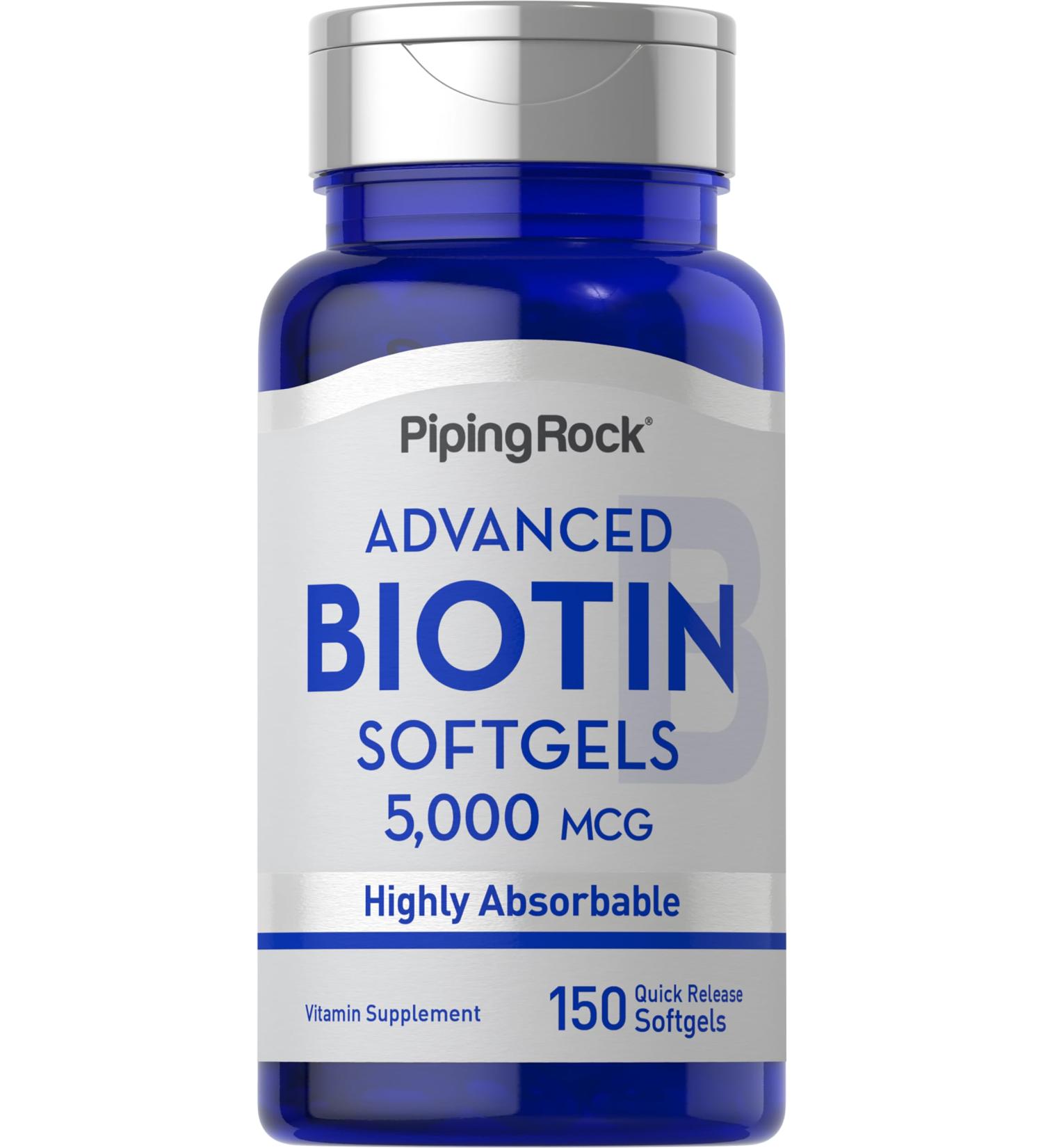 Piping Rock Biotin 5000mcg Softgels | 150 Count | Non-GMO Gluten Free Supplement
