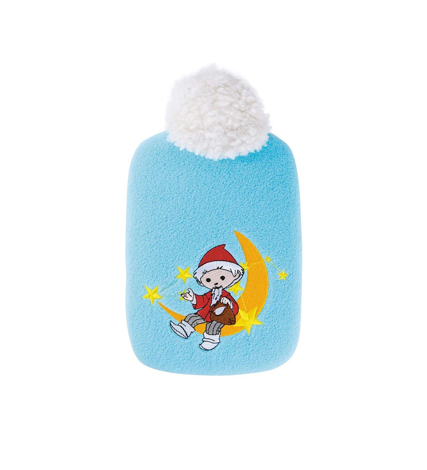 Hugo Frosch Eco Hot Water Bottle 0.8L for Kids | Soft Fleece Cover Sandman Moon Light Blue - International Shipping Available - Buy Online on GoSupps.com