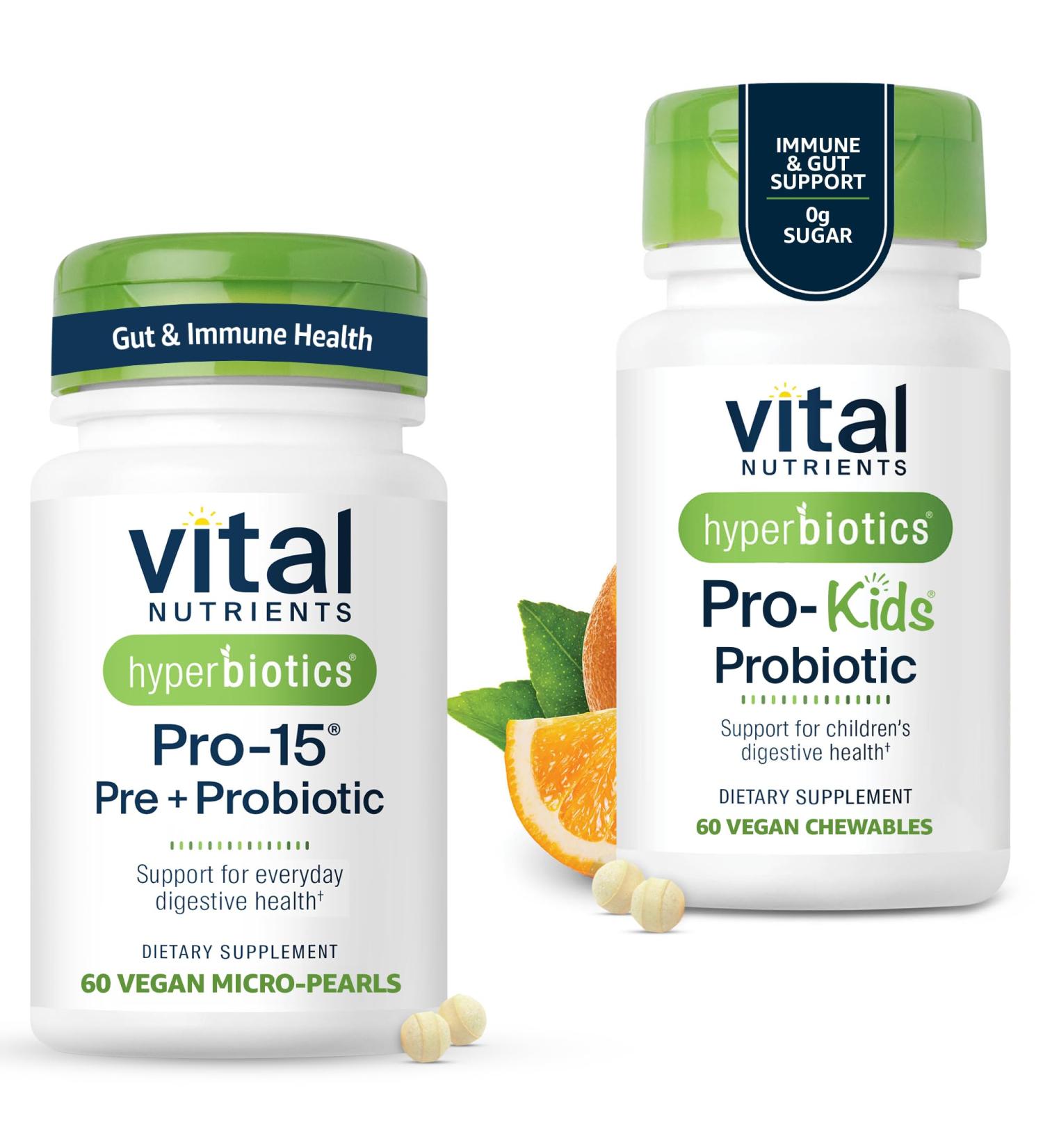 Hyperbiotics Vital Nutrients Family Probiotic Bundle Pro-15 Prebiotics + Probiotics for Adults (60 Time Release Pearls) & Pro-Kids Chewable Probiotic Tablets (60 Count) - Buy Online on GoSupps.com