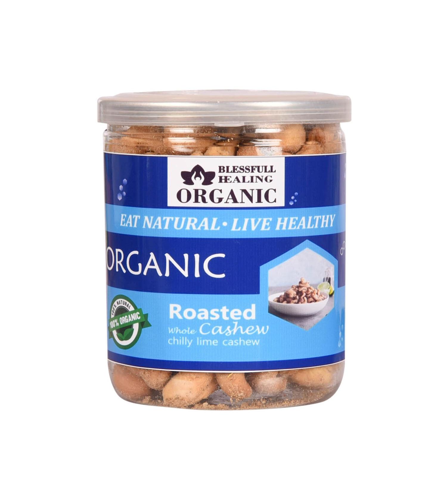 Blessfull Healing Organic Natural Vegan Chilly Lime Roasted Whole Cashew Nuts Crunchy Kaju 250 Gram - Buy Online on GoSupps.com