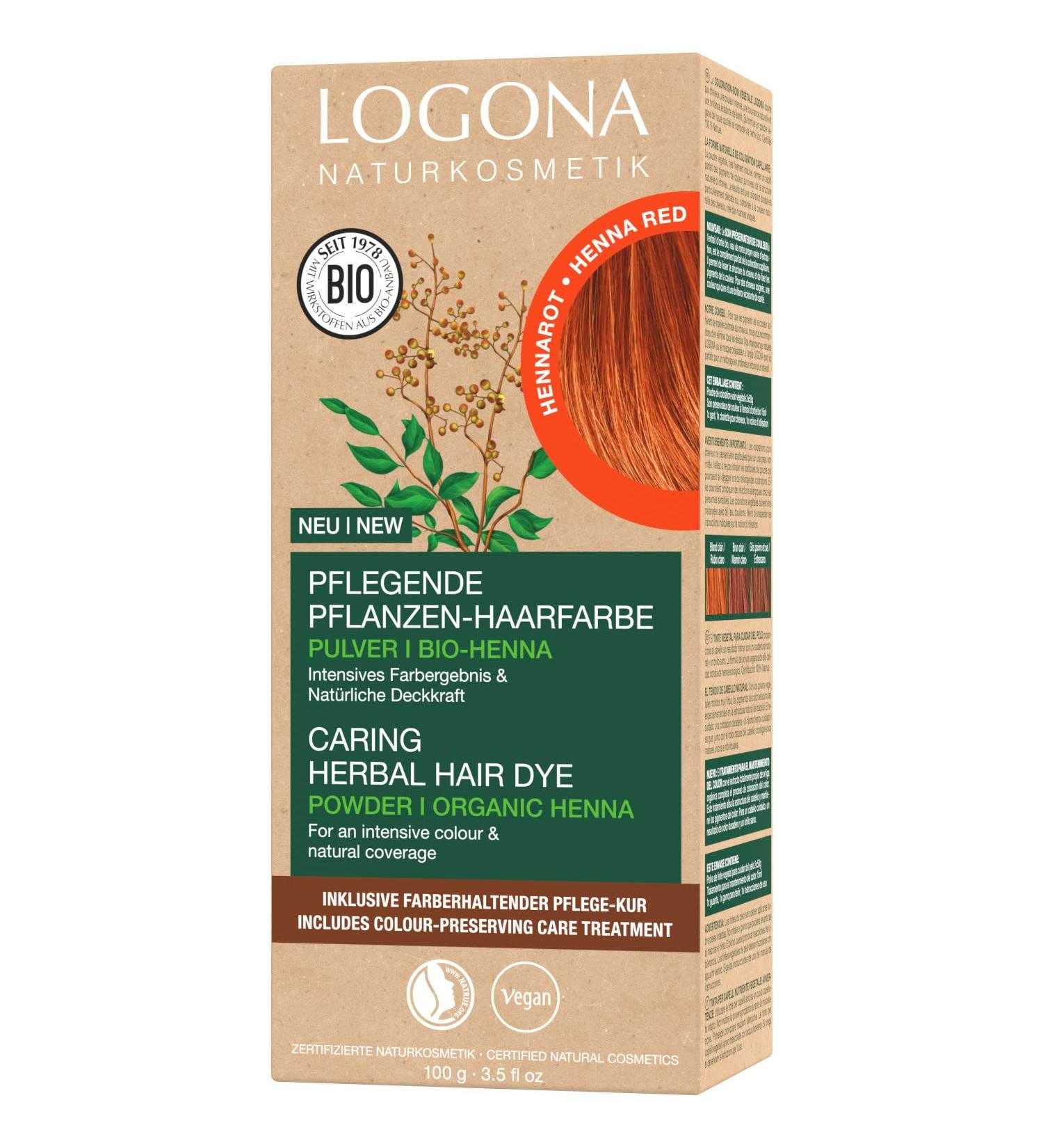Logona Natural Vegan Hair Color - Herbal Henna Powder for Intensive Shine | 100g Hennarot (Red) - Organic Plant-Based Color - Buy Online on GoSupps.com