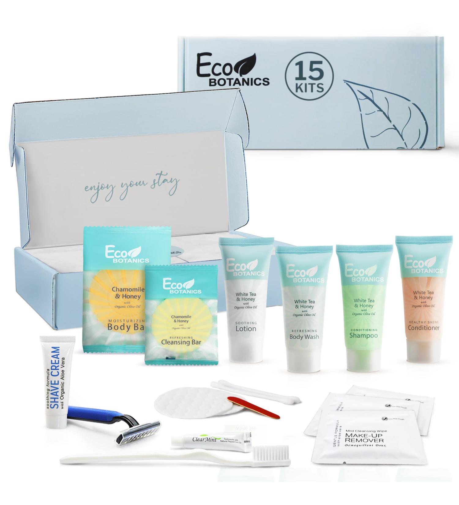 Buy Eco Botanics Amenity & Accessory Kit | 0.85 oz Travel Size Toiletries | 15 Sets 75 Pieces | Ideal for Hotels & Travel - Buy Online on GoSupps.com