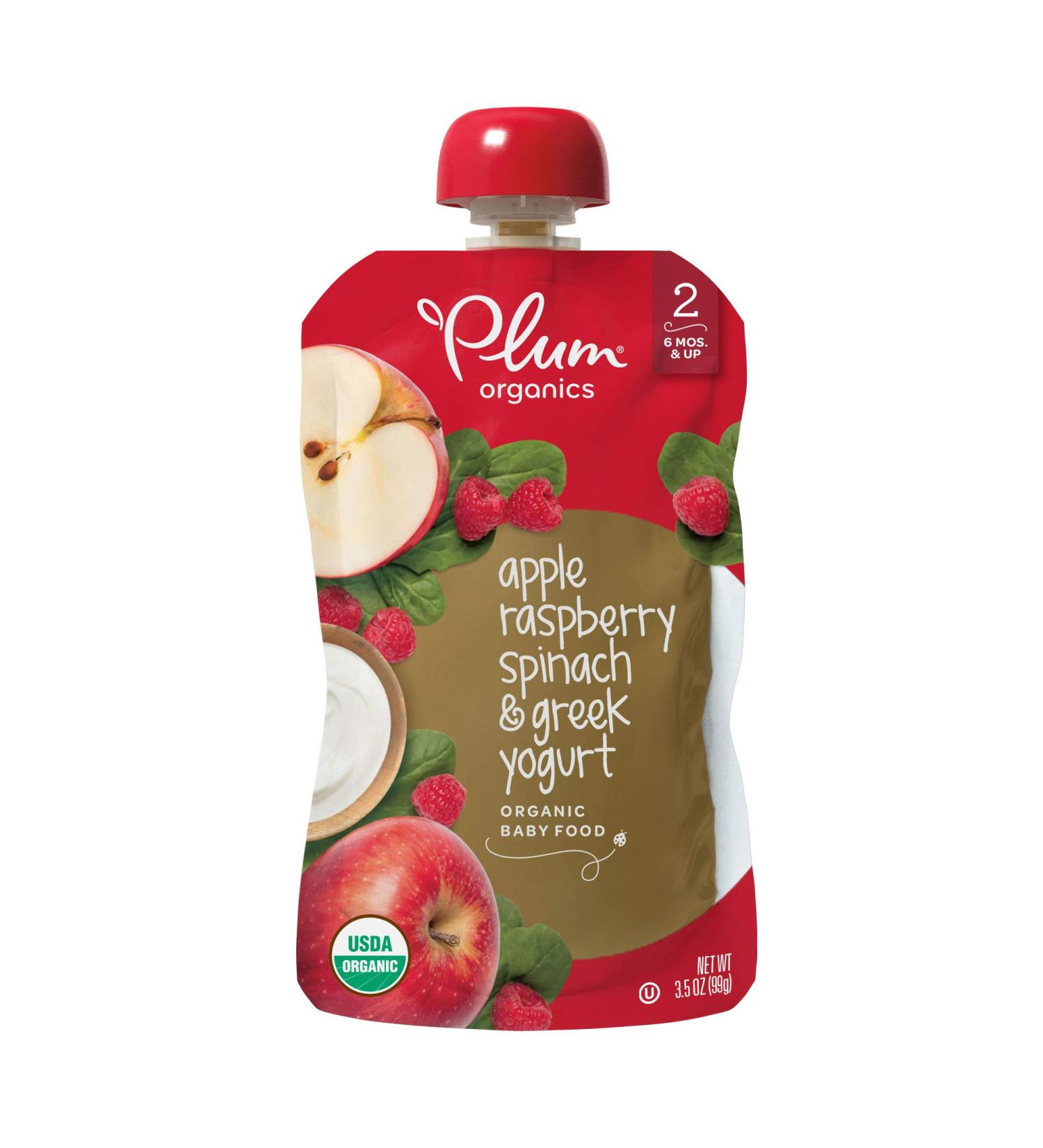 Plum Organics Stage 2 Baby Food Pouch - Apple Raspberry Spinach Greek Yogurt 12 Pack - Organic Squeeze for Babies & Toddlers - Buy Online on GoSupps.com
