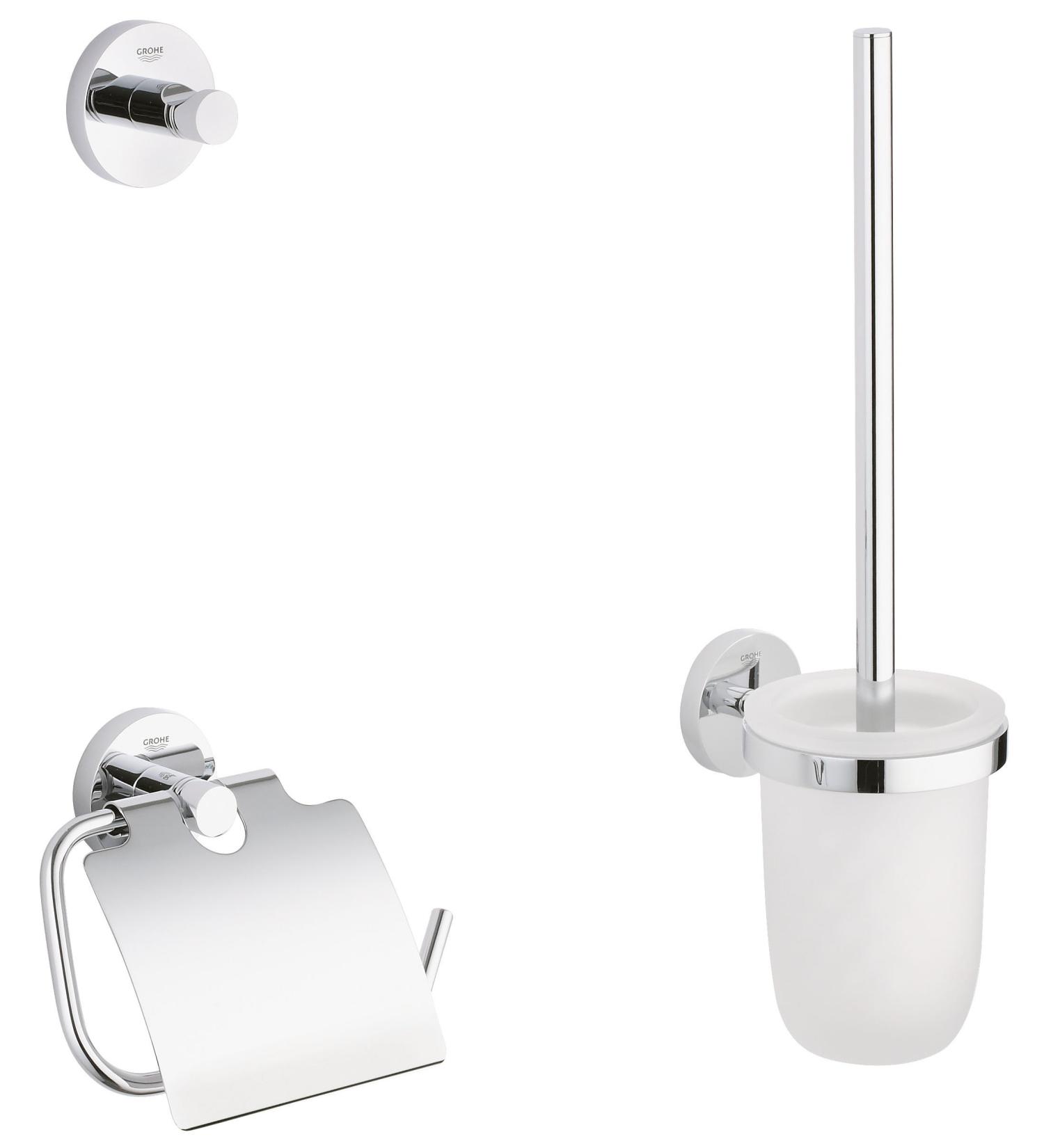 GROHE Essentials 3-in-1 WC Set - Chrome Glass & Metal Bath Accessories | Round & White - International Shipping Available - Buy Online on GoSupps.com