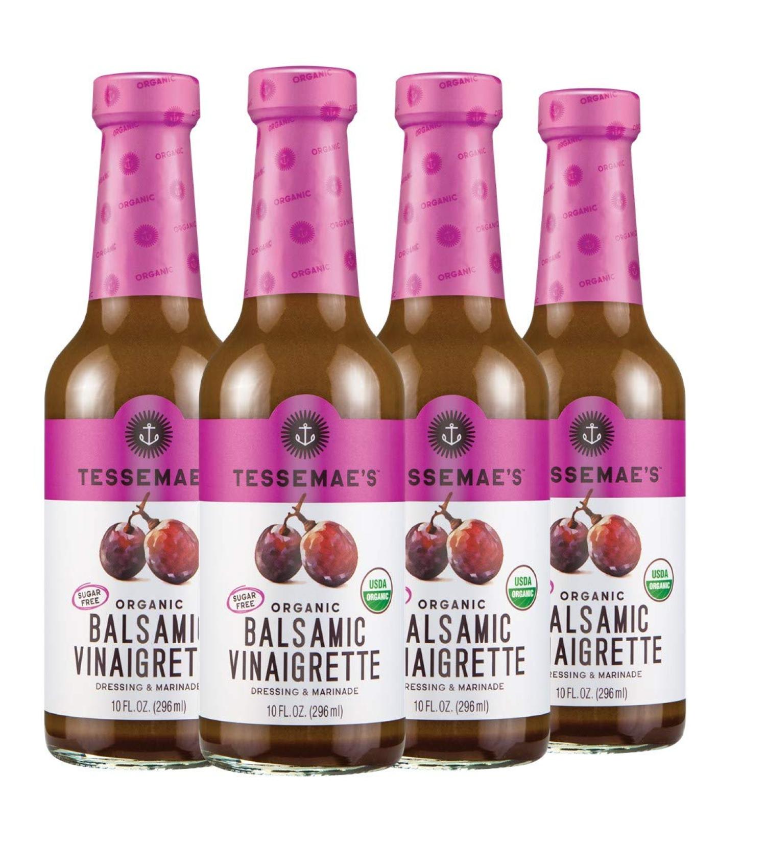 Tessemae's Organic Balsamic Vinaigrette Dressing and Marinade Whole30 Certified Keto Friendly USDA Organic 10 fl oz. bottles (4-Pack)