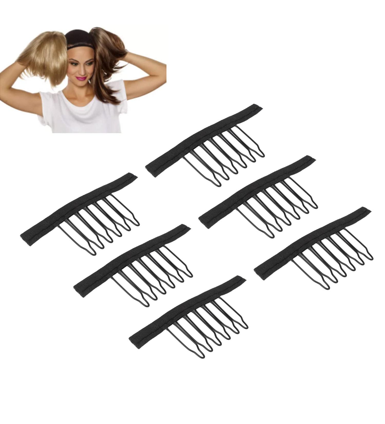 100 Stainless Steel Wigskamm Clips - 6 Teeth Hair Extensions Black Clip with Cloth for Hair Parts Cap - Buy Online on GoSupps.com