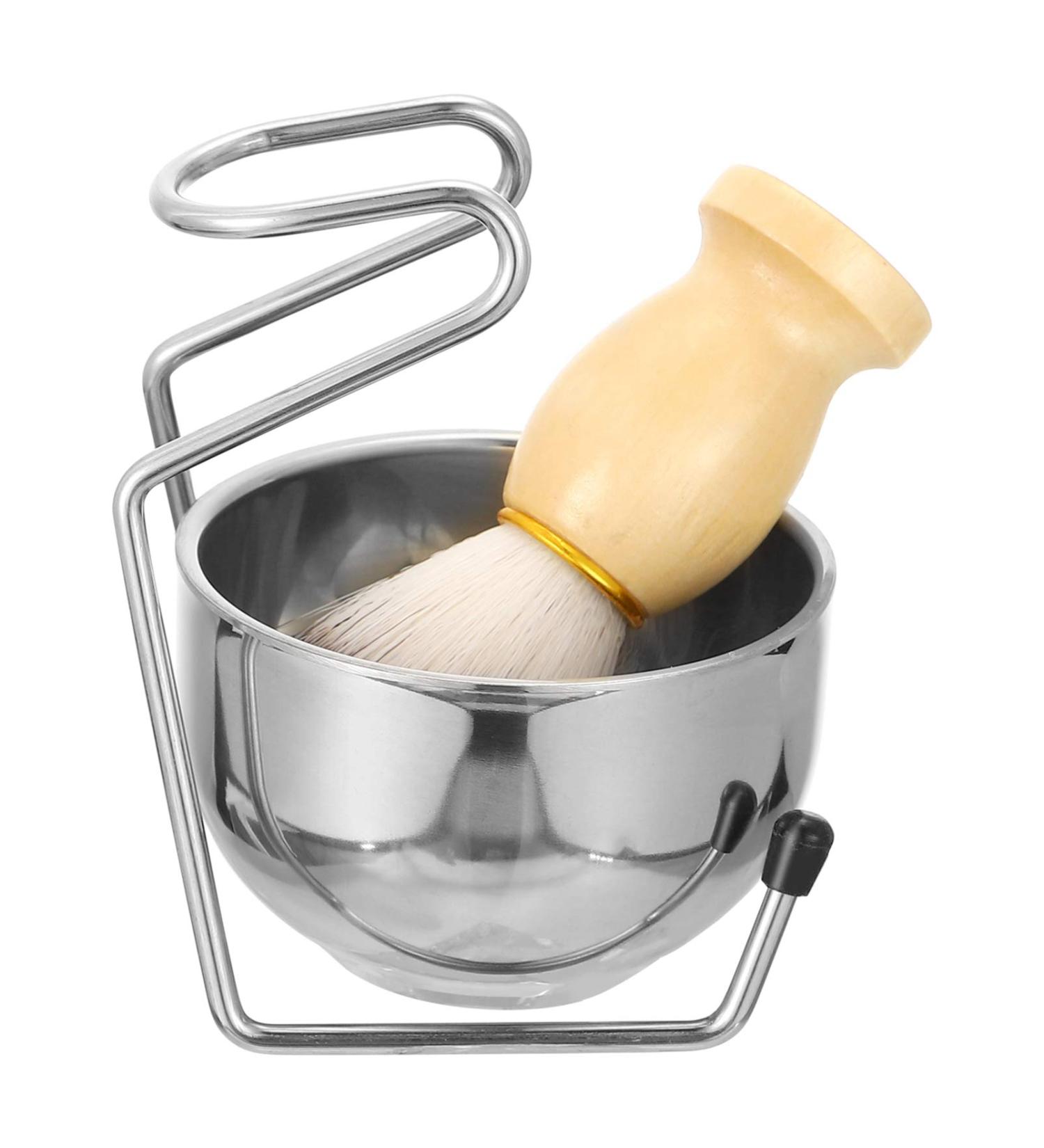 Buy Lurrose 3-Piece Men's Shave Set - Stainless Steel Razor Brush & Bowl for Home & Salon - Perfect Hair & Beard Grooming - Buy Online on GoSupps.com