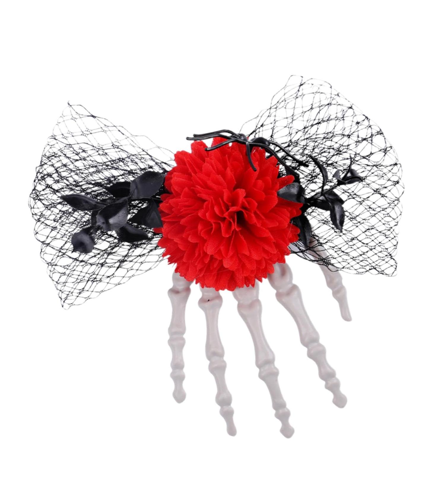 Skeleton Hand Hair Clips | Skeleton Hand Rose Barrettes | Portable Hair Accessories Horror Headwear for Masquerade Role Stage Show Red - Buy Online on GoSupps.com