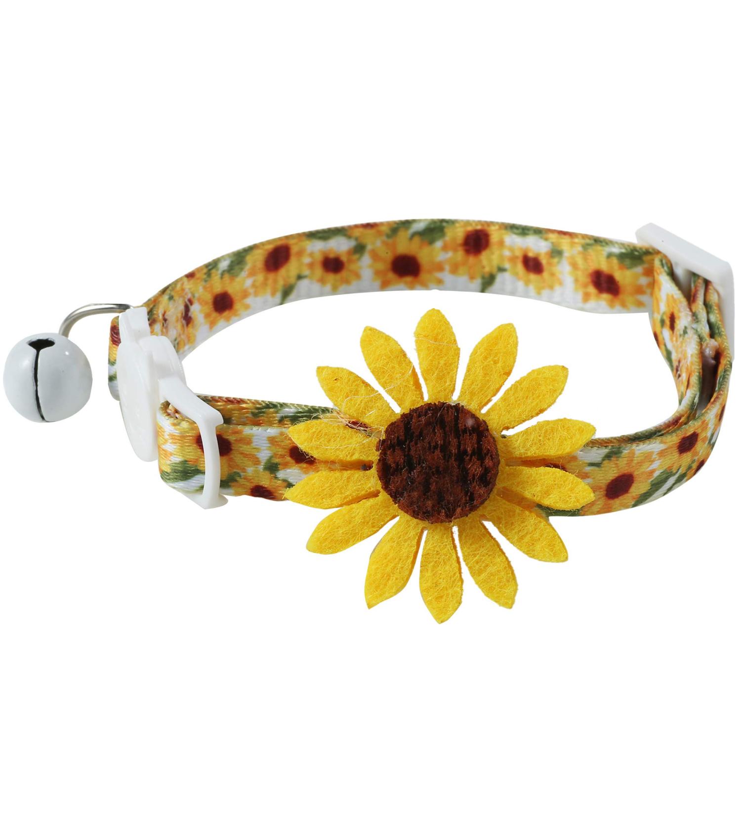 Yellow Flower Cat Collar with Sunflower Charm | Breakaway Kitten Collar with Bell - Buy Online on GoSupps.com