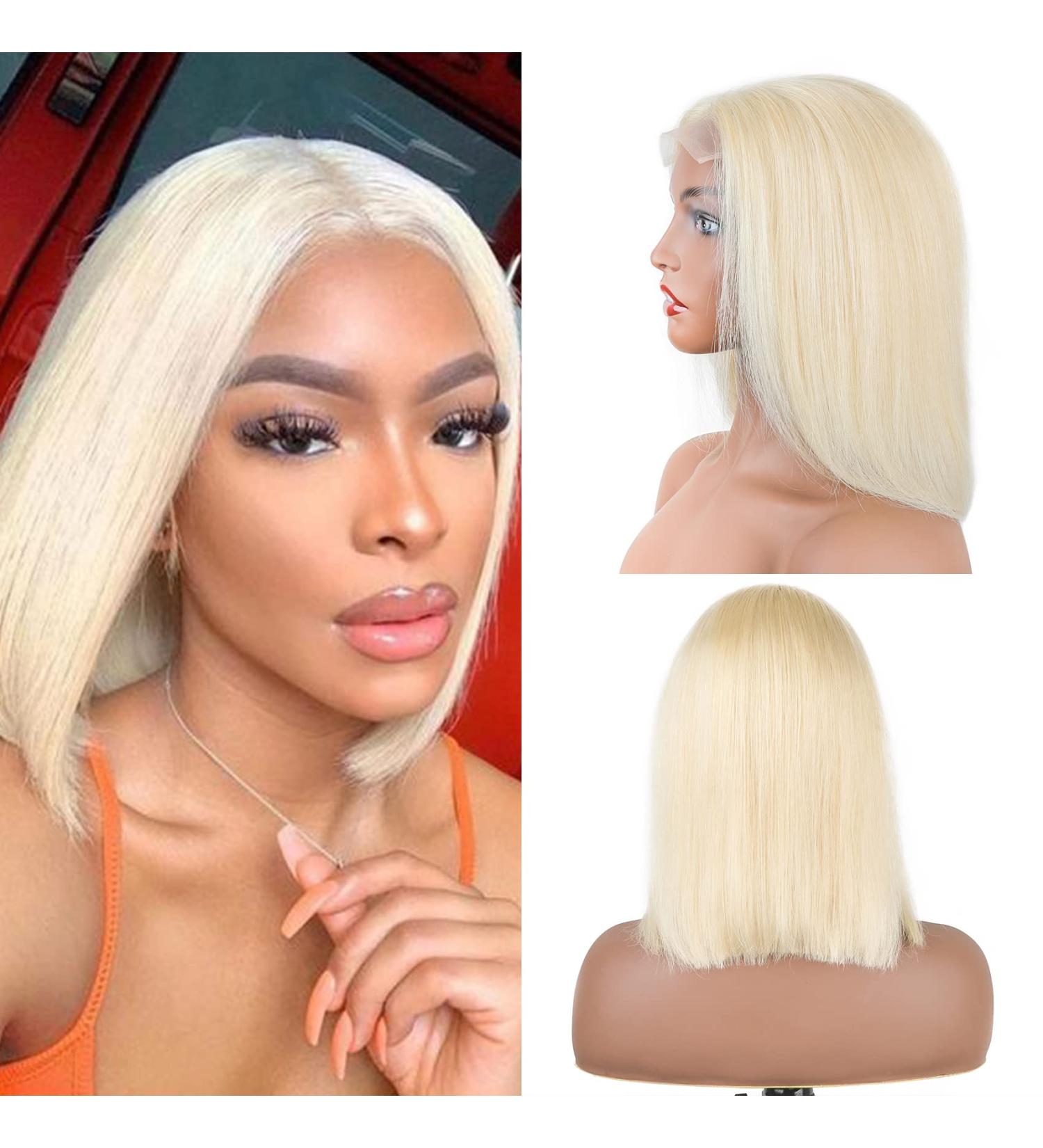 613 Blonde Short Bob Human Hair Wig 12 Inch - Brazilian Straight Lace Front Wig for Women - 180% Density Transparent Lace - Original Queen Collection - Buy Online on GoSupps.com