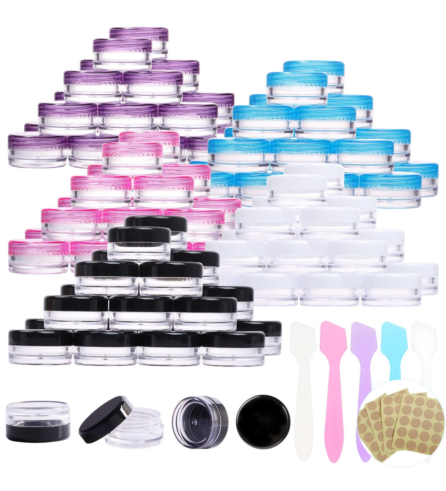 100 PCS Clear 3ml Mini Cream Cans with Screw Caps Spatulas & Stickers for Cosmetics Lotion Nail Art & Lip Balm International Shipping Available - Buy Online on GoSupps.com