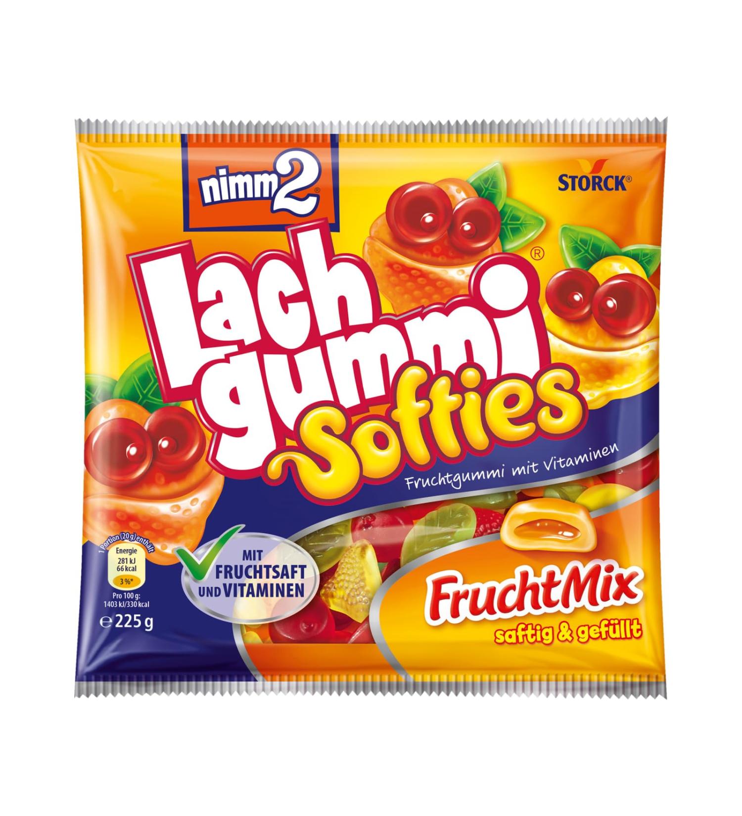 Buy nimm2 Lachgummi Softies FruitMix - 225g Filled Fruit Gum with Juice & Vitamins | International Shipping Available - Buy Online on GoSupps.com
