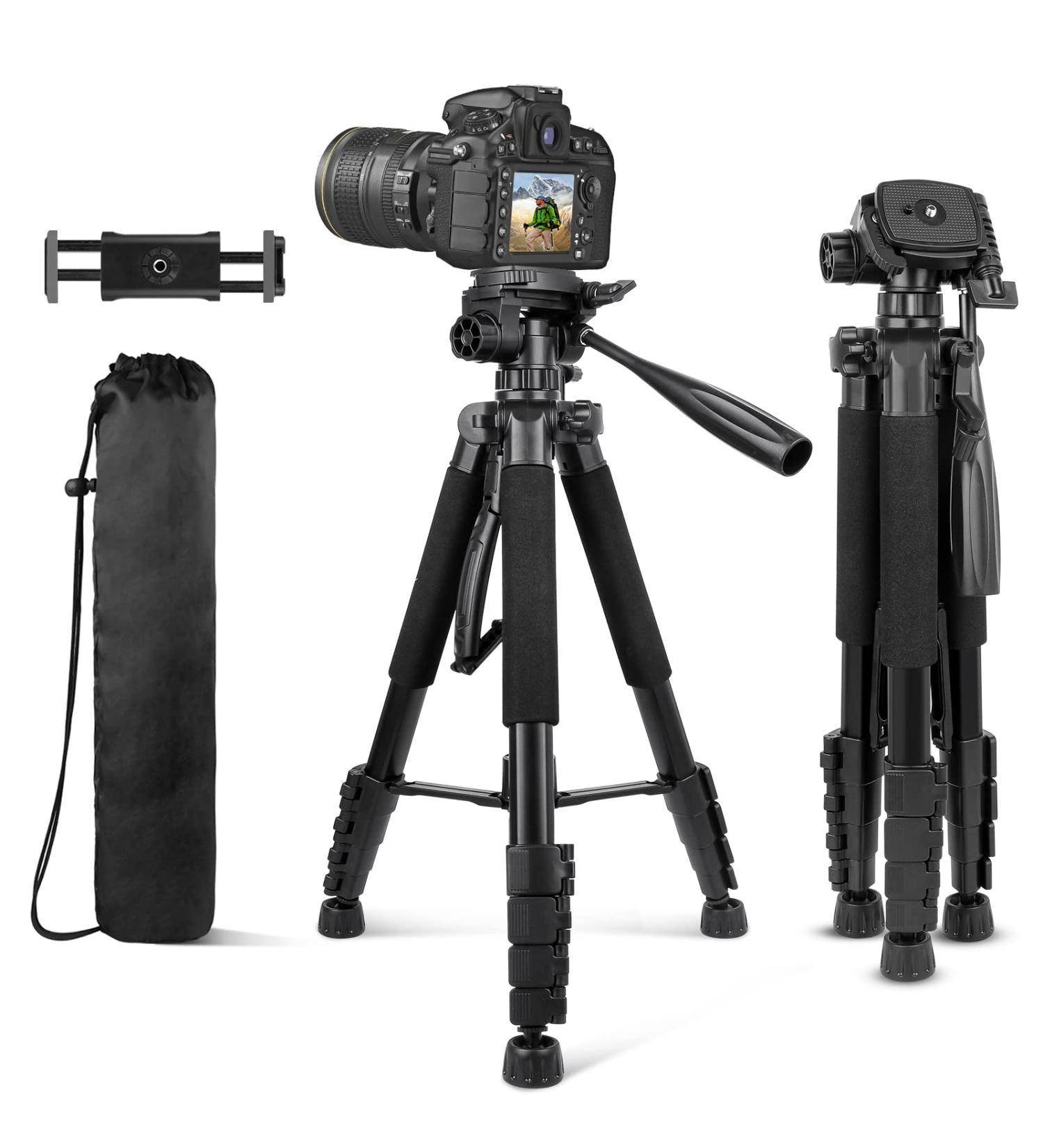 Aureday 74 Camera Tripod with Travel Bag, Wireless Remote, Phone Holder - Compatible with DSLR, Cell Phones, Projector - Ideal for Webcam and Spotting Scopes - Buy Online on GoSupps.com