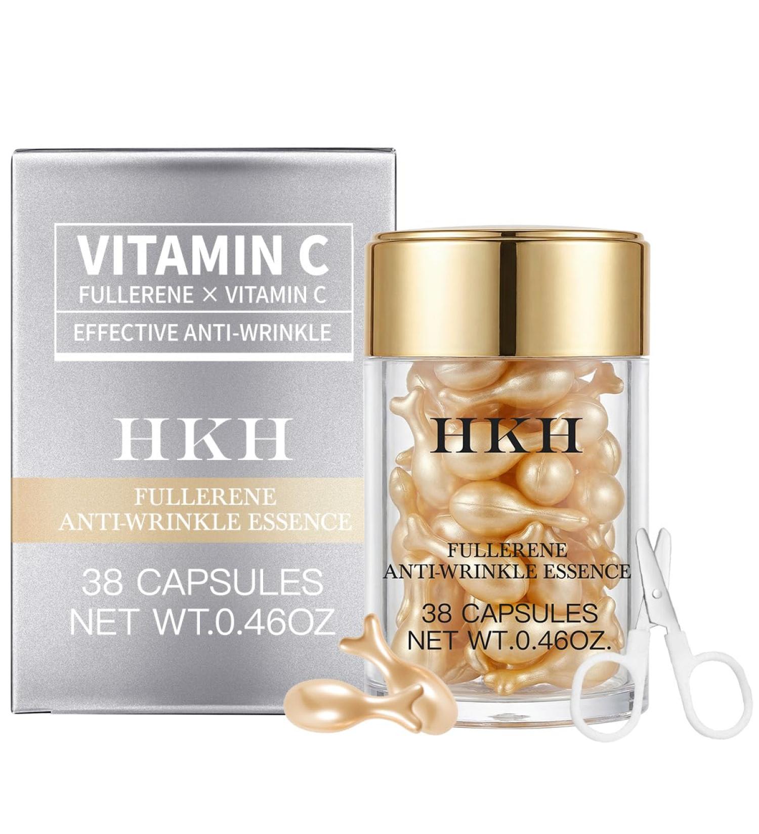 HKH Vitamin C Serum Capsules For Face: 38 Caps with Scissors - Vitamin C Anti-Wrinkle &Vitamin A Retinol Collagen Anti-Aging Daily Serum For Women - Smoothing Hydrating Firming Skin - Travel Portable VC Morning 30 capsules - Buy Online on GoSupps.com