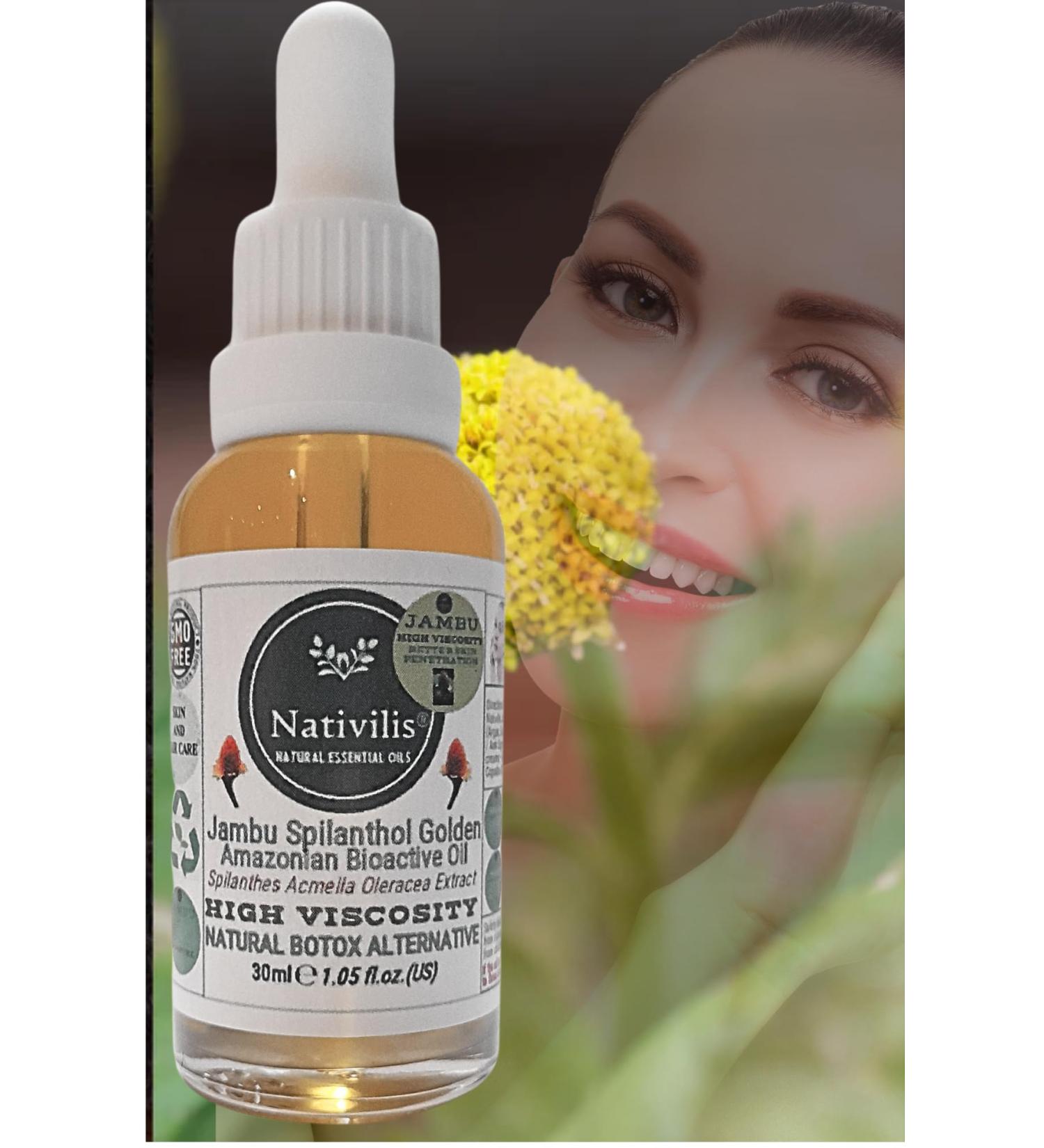 Nativilis Jambu Spilanthol Golden Amazonian Bioactive Oil - Spilanthes Acmella Oleracea Extract - High Viscosity - Better Skin Penetration 100% Natural - Botox Alternative - Copaiba properties - 30 ml - Buy Online on GoSupps.com