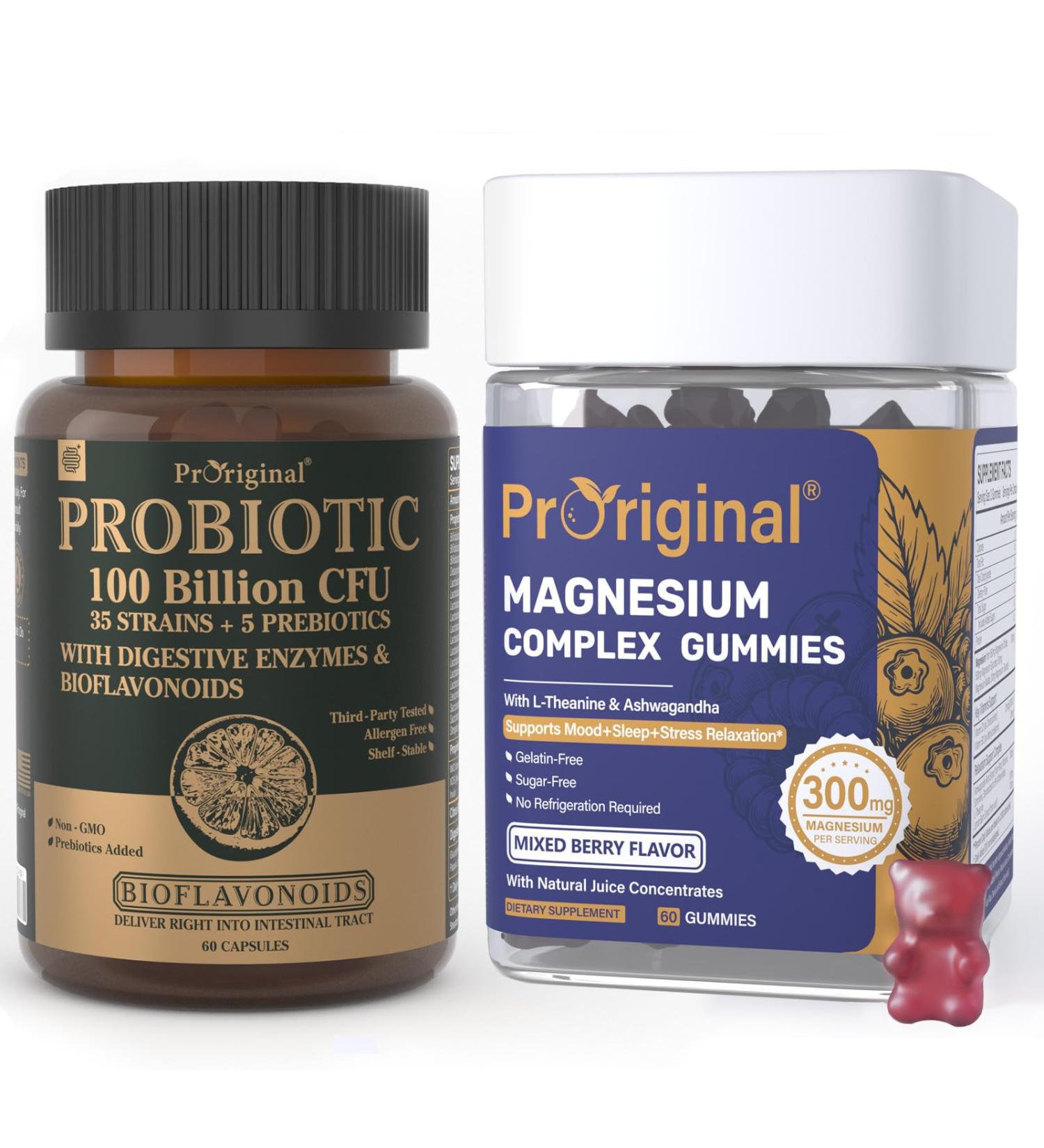 Proriginal Probiotics with Prebiotics for Men and Women + Magnesium Gummies for Stress & Sleep Daily Wellness Support Bundle - Buy Online on GoSupps.com