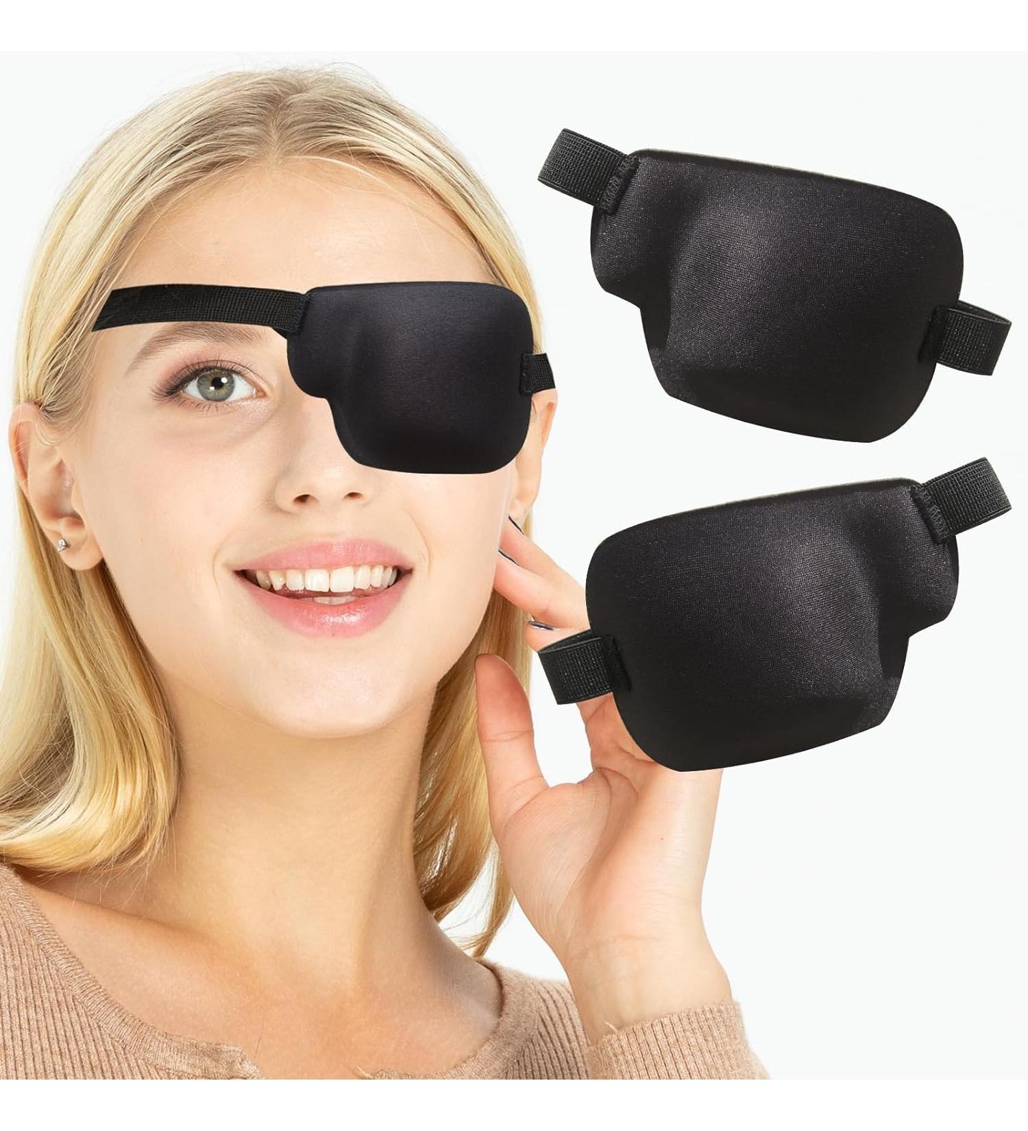 2Pcs Adjustable 3D Eye Patches for Adults - Medical Eyepatch for Lazy Eye (Large Black Left & Right) - International Shipping Available - Buy Online on GoSupps.com