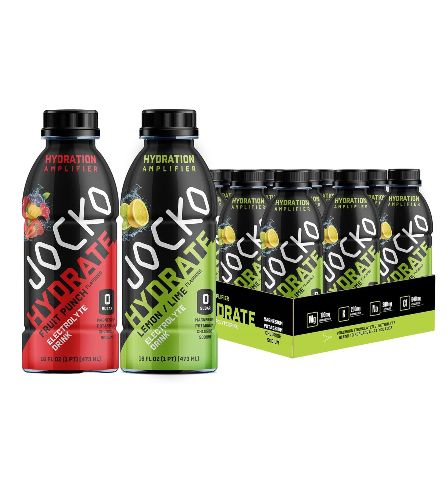 Jocko Fuel Hydrate Electrolyte Drinks - Sports Hydration Amplifier - Scientifically Formulated Electrolyte Blend Fruit Punch + Lemon-Lime 16 Oz (24 Pack) - Buy Online on GoSupps.com