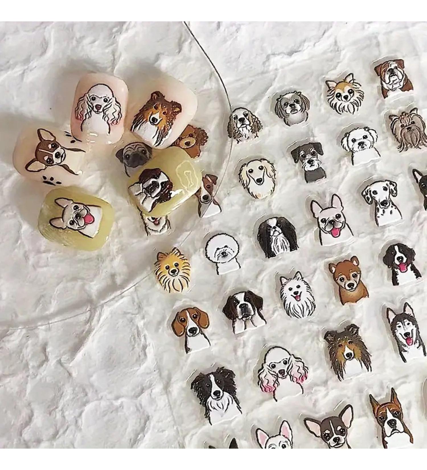Cut Dog Nail Stickers - Retro Relief Cartoon Animal Nail Art Decals for Women & Girls | 3D Teddy & Husky Designs - Buy Online on GoSupps.com