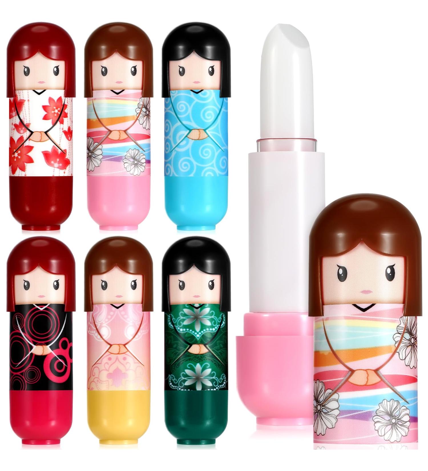 6 Pcs Cute Doll Lip Balm Set - Assorted Flavors Moisturizing Gift for Girls Kids & Women - Perfect for Weddings & Baby Showers - Buy Online on GoSupps.com