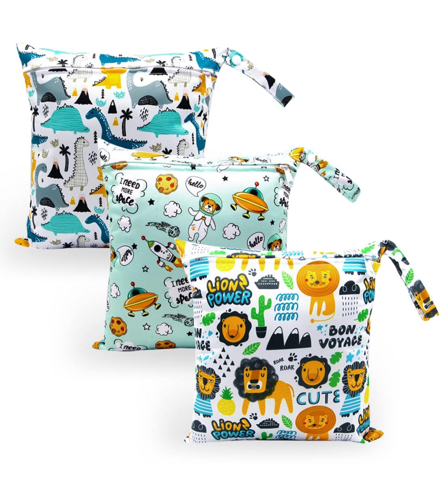 Wet Bag HOTLIKE Dry Wet Bag 3 PCS Nappy Bag for Cloth Diapers Travel Bag Organiser Waterproof Reusable Produce Bags with Handle and Zipper Pocket Wet Suit Bag for Trip Beach Daycare Gym (Green) - Buy Online on GoSupps.com