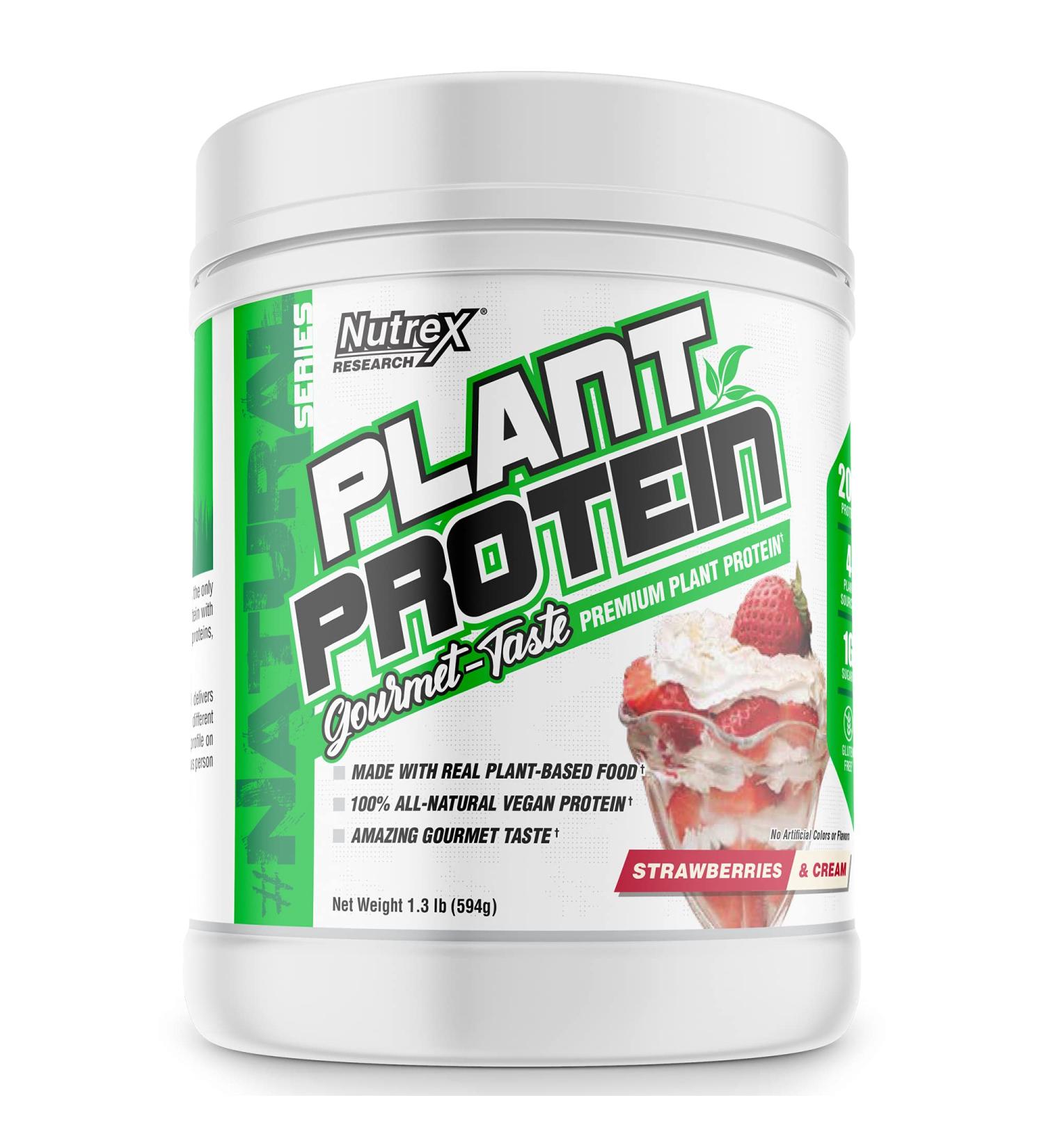 Nutrex Research Plant Protein Powder | Vegan, Gluten & Lactose Free | 18 Servings | Strawberries and Cream Flavor - Buy Online on GoSupps.com
