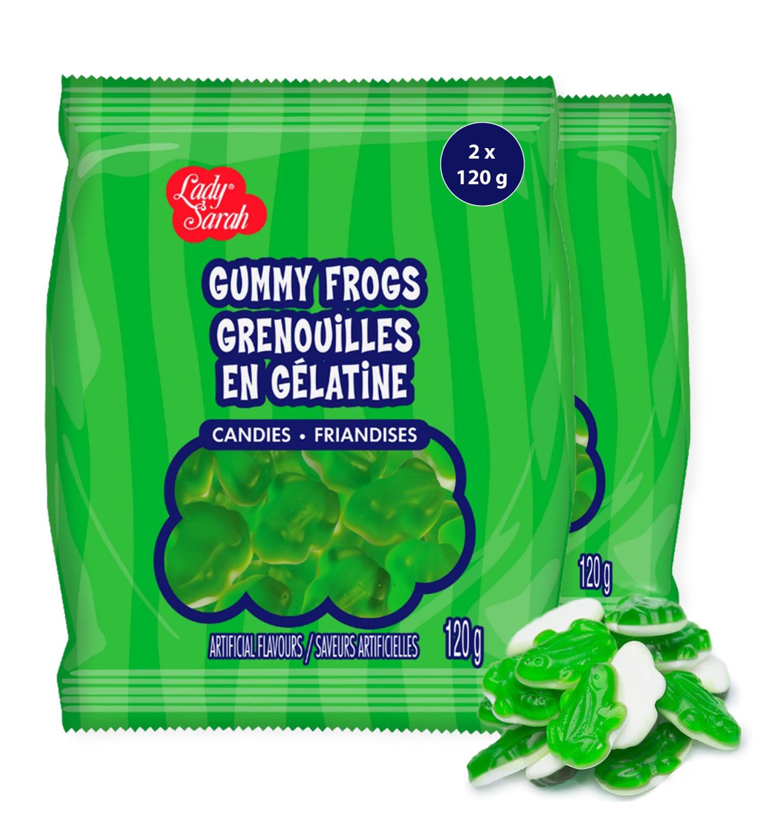 Lady Sarah Sour Gummy Frogs Assorted Flavours - 240 Grams (Pack of 2 x 120G Bags) | Canada's Favorite Bulk Sour Candy for Snacks & Gifts | Halloween Candy Bulk Gummy Candy Tasty Treats - Buy Online on GoSupps.com