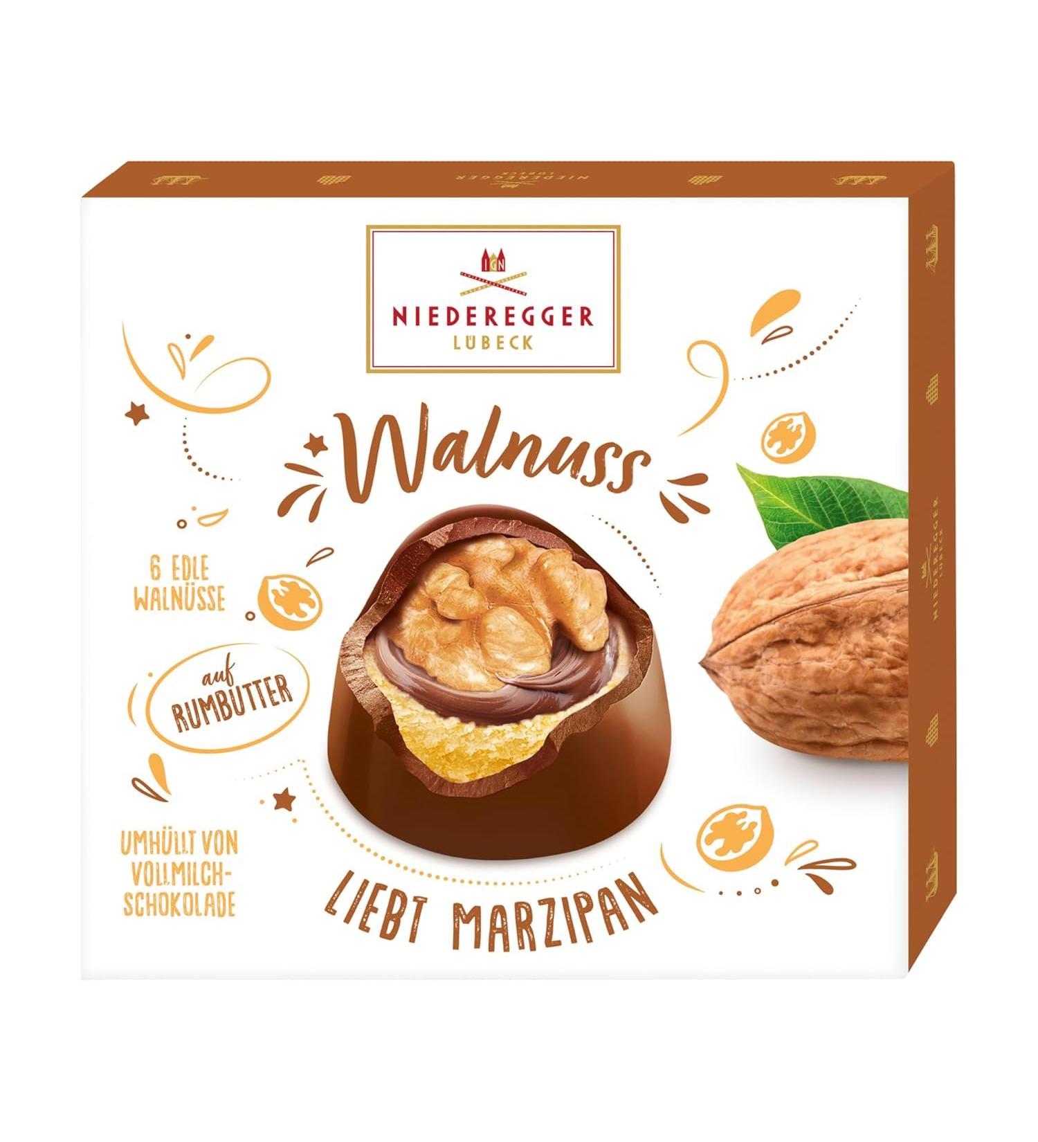 Niederegger Marzipan Pralin s with Walnut in Milk Chocolate | 102g Chocolate Gift | International Shipping Available - Buy Online on GoSupps.com