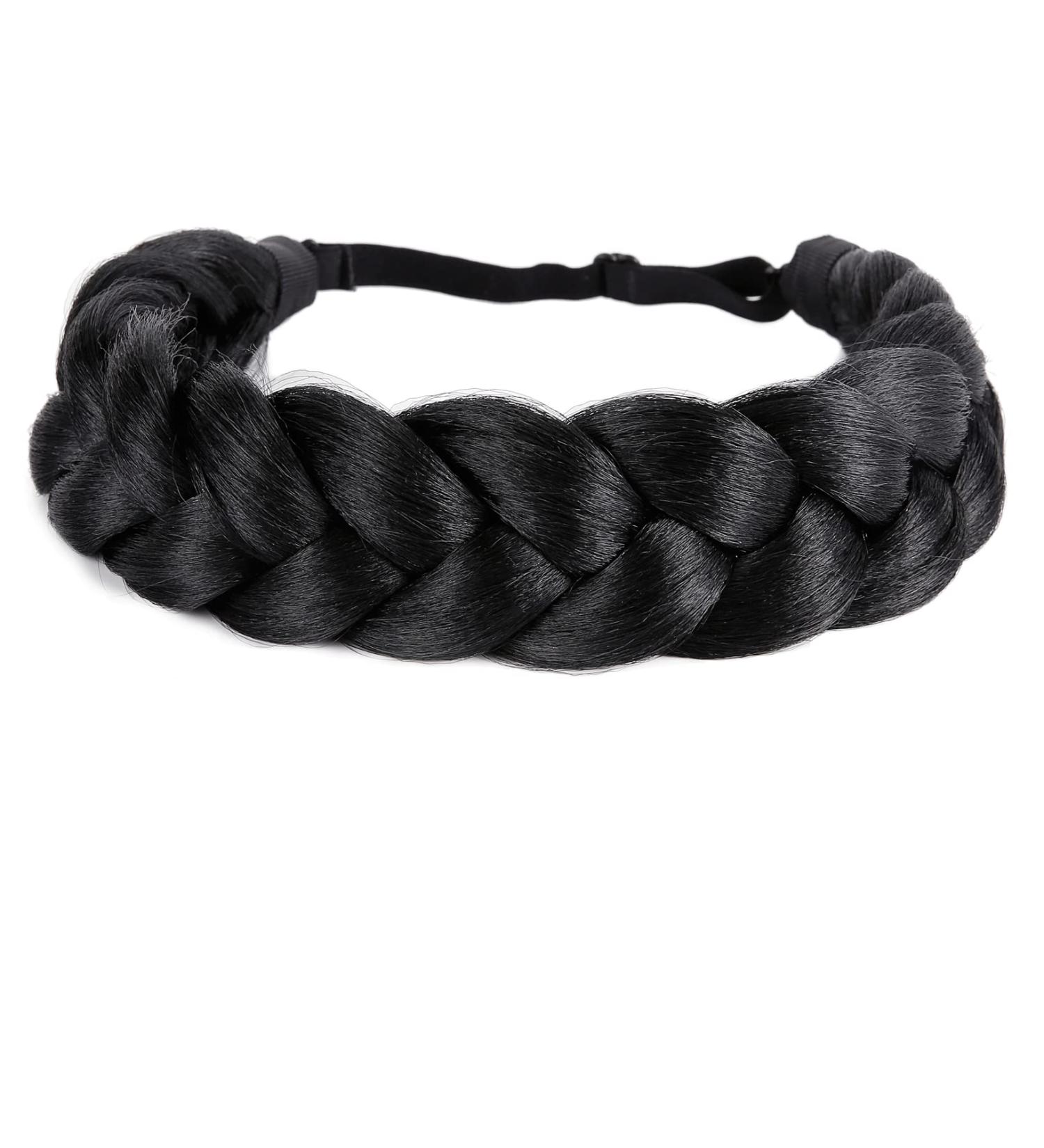 Bohemian Braided Headband Wig - Oversized Strand, Classic Style, Elastic Synthetic Hairband for Women and Girls (Black 1B) - Buy Online on GoSupps.com