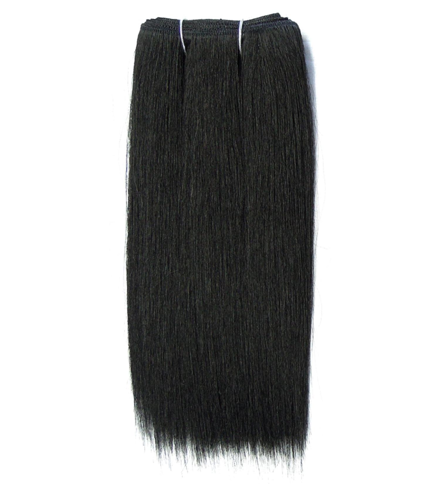 Chear Silky Yaki Straight Weft Human Hair Extension with Premium Blend Weave Number 1B Off Black 12-Inch
