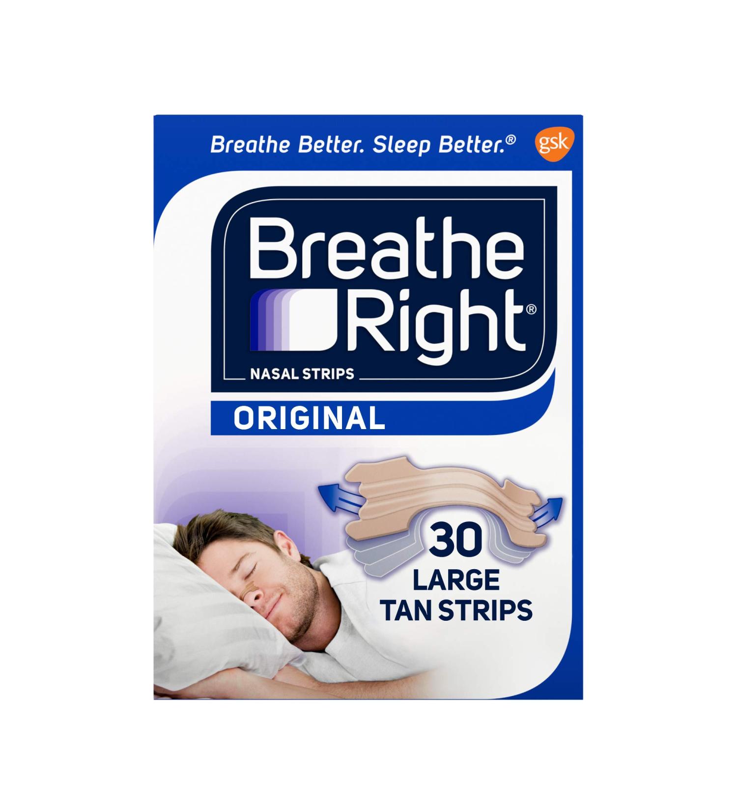 Breathe Right Nasal Strips Large Tan 30 ct - Clear Nasal Congestion - Buy Online on GoSupps.com
