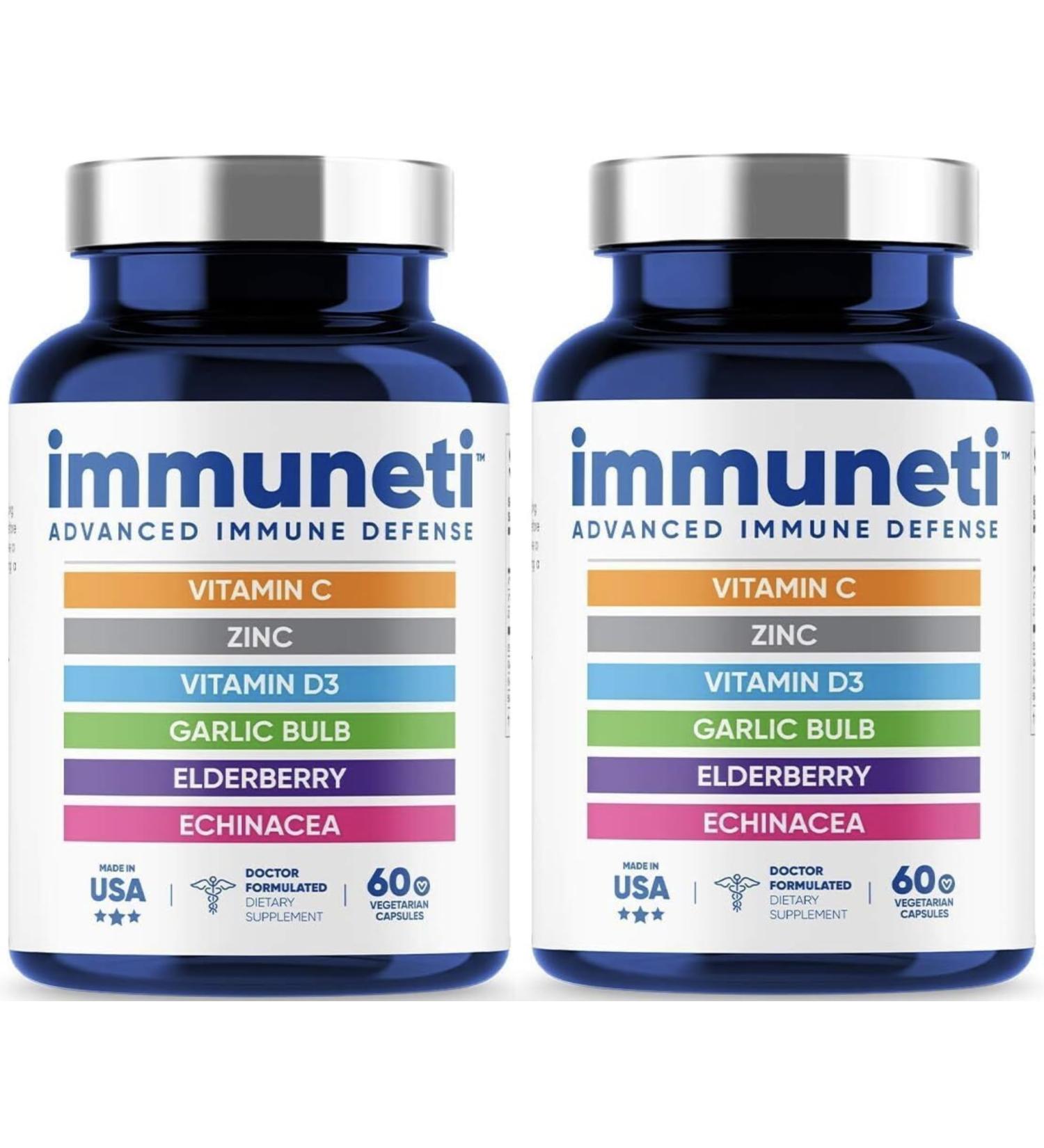 Immuneti - Advanced Immune Defense 6-in-1 Powerful Blend of Vitamin C Vitamin D3 Zinc Elderberries Garlic Bulb Echinacea - 2 Pack - Supports Overall Health - Buy Online on GoSupps.com