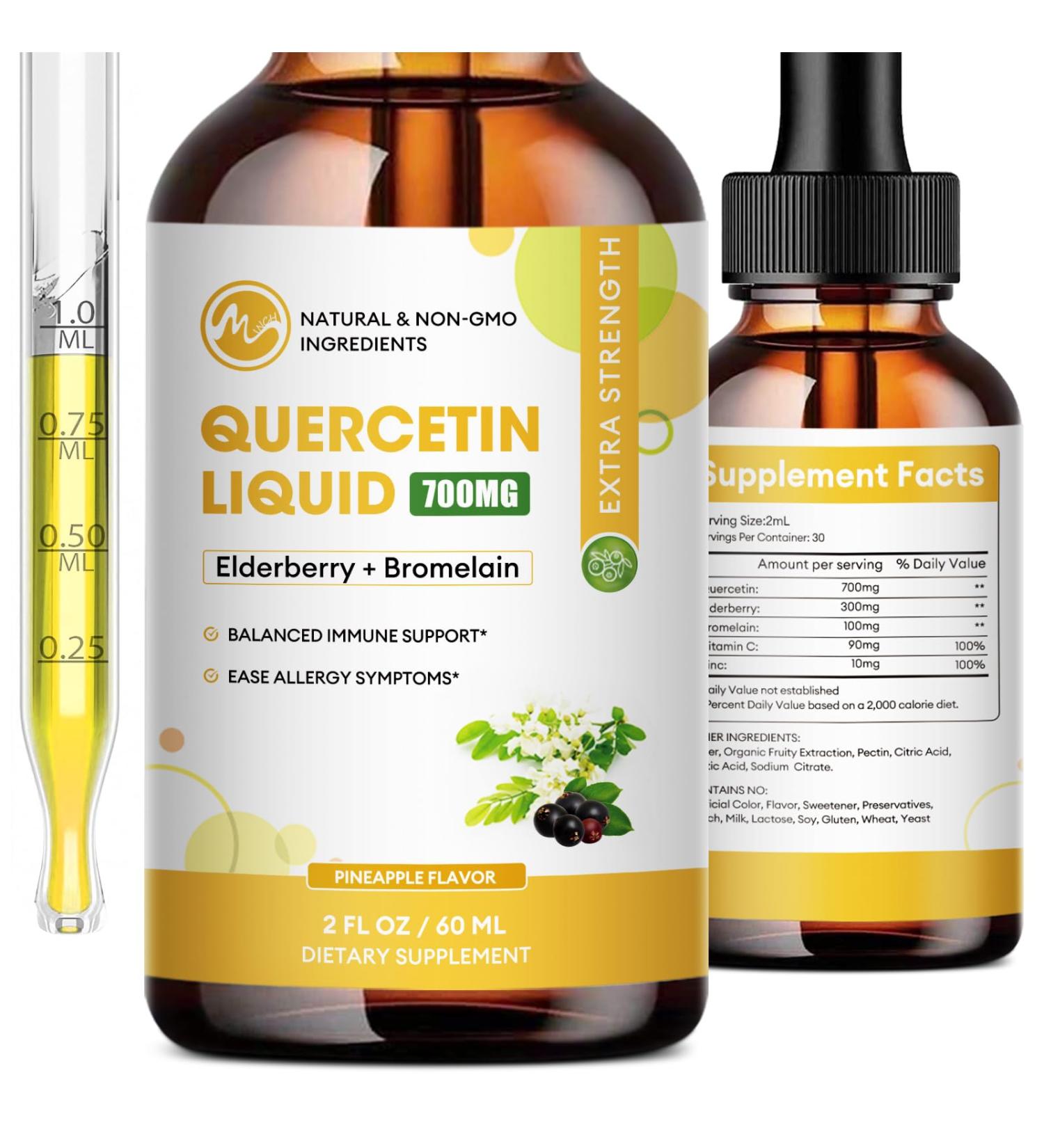 (2 Pack) Quercetin Liquid Drops - Quercetin Supplements 700mg - 4X Stronger Than Pills & Capsules - 5 in 1 with Bromelain Elderberry Vitamin for Immunity Respiratory Wellness- 2 Fl Oz (2 Packs) Pineapple 2 Fl Oz (Pack of 2) - Buy Online on GoSupps.com