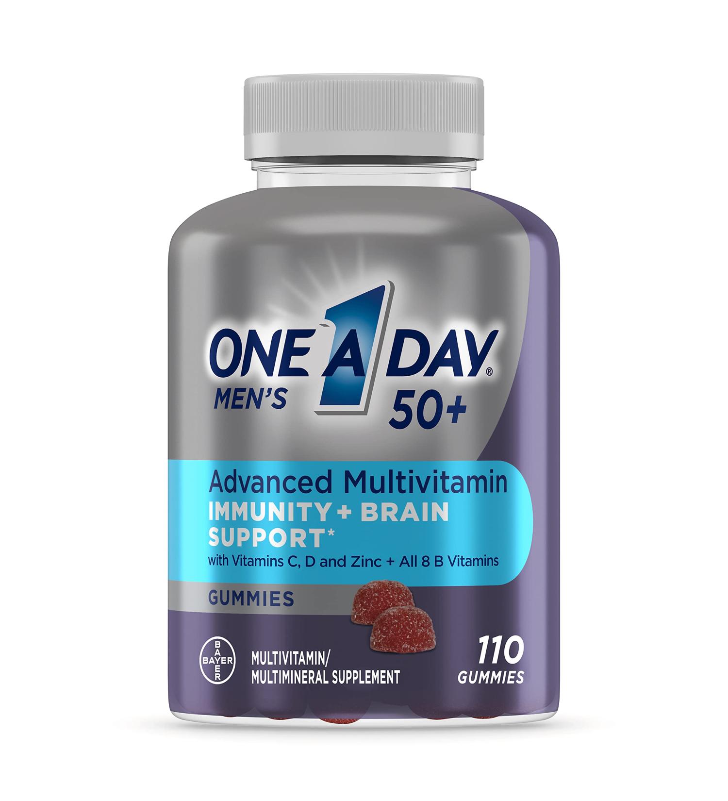 One A Day Men's 50+ Gummies Advanced Multivitamin with Brain and Immunity Support - 110 Count - Buy Online on GoSupps.com