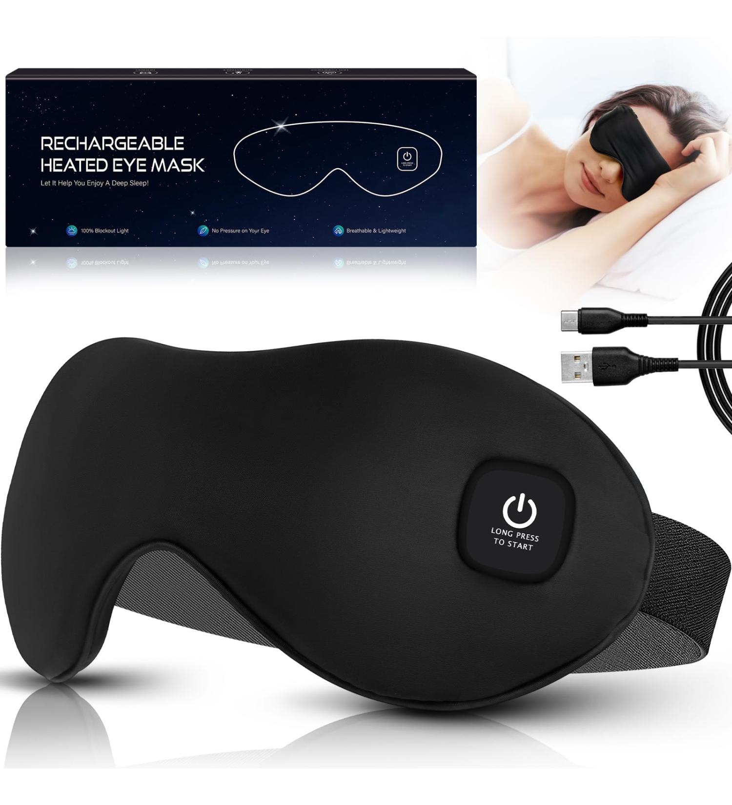 Heated Eye Mask - Cordless Washable Warm Compress with Flaxseed | USB Electric Eye Heating Pad for Stye Sinus Blepharitis & Eye Fatigue - Perfect Gift for Men & Women (Black - Buy Online on GoSupps.com