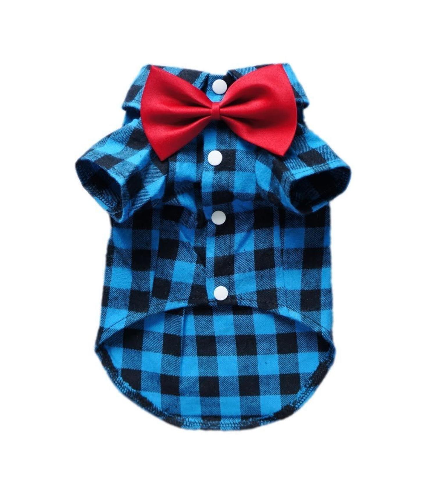 HOODDEAL Soft Casual Dog Plaid Shirts Blue and Black with Wedding Tie - Small Blue - Buy Online on GoSupps.com