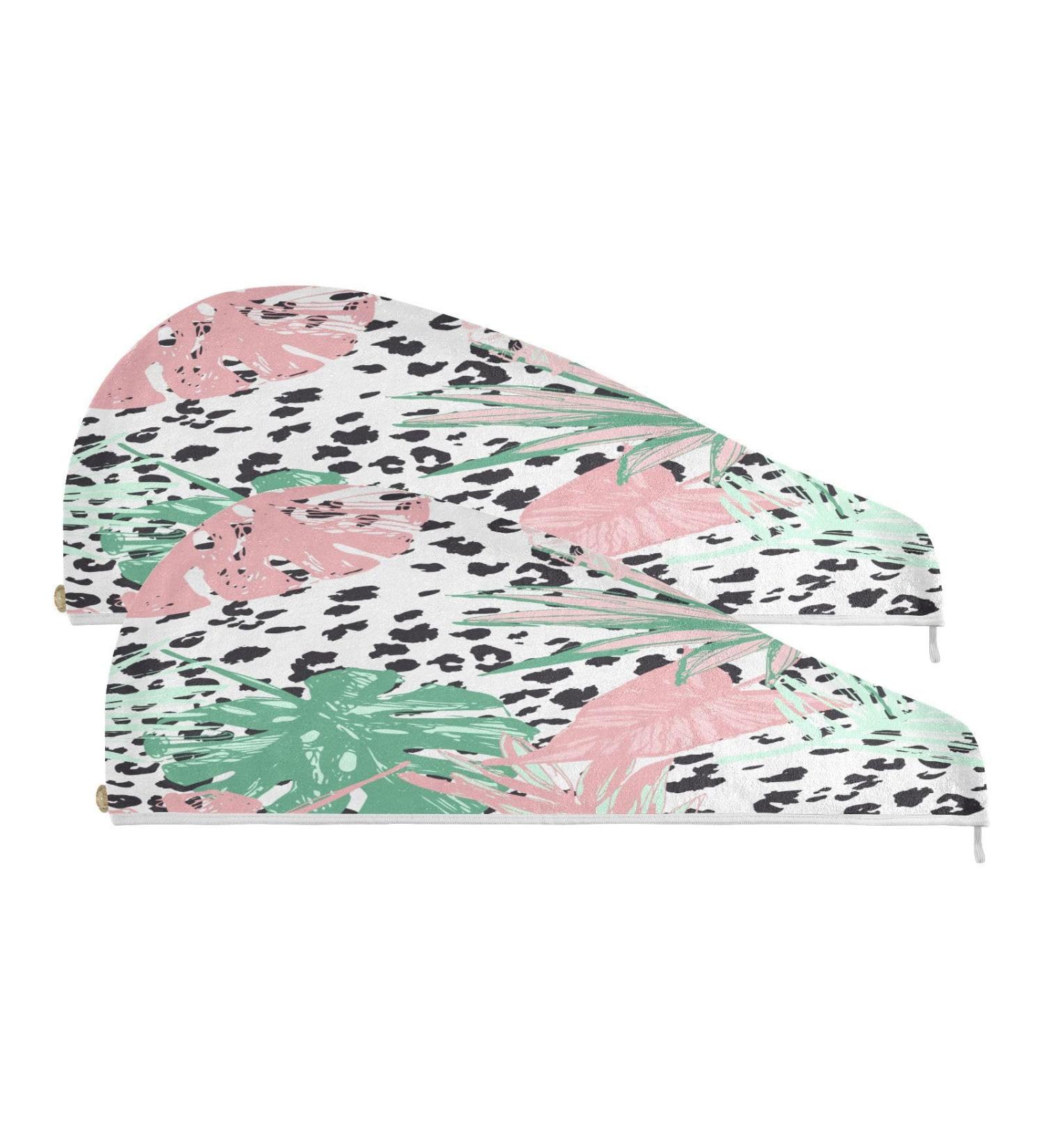 Tropical Leaves Dry Hair Cap & Quick-Drying Towel Set | Super Absorbent Soft & Comfortable - 2 Piece with Button Headband | International Shipping Available - Buy Online on GoSupps.com